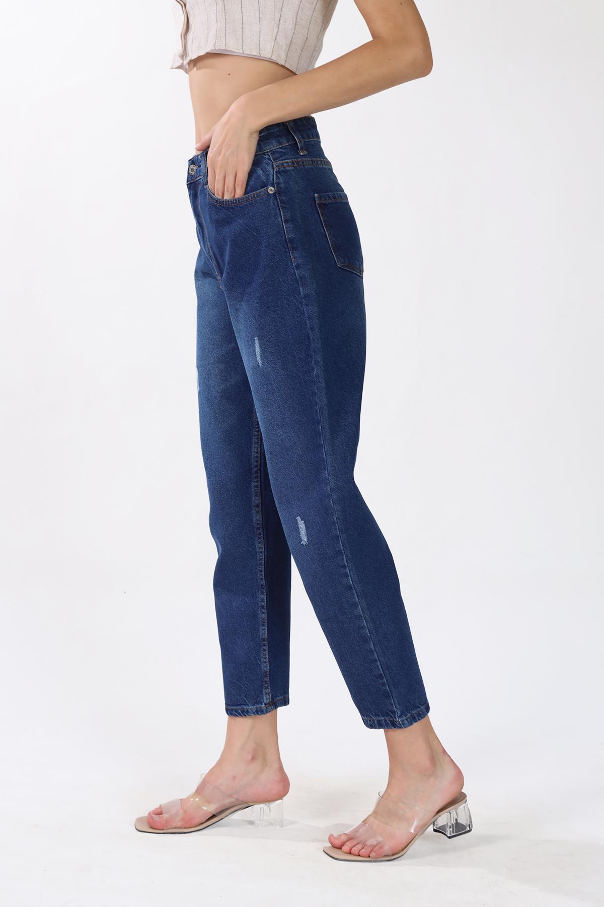 Koyu Mavi Paça Yırtık Detay Jean 0803 - 8