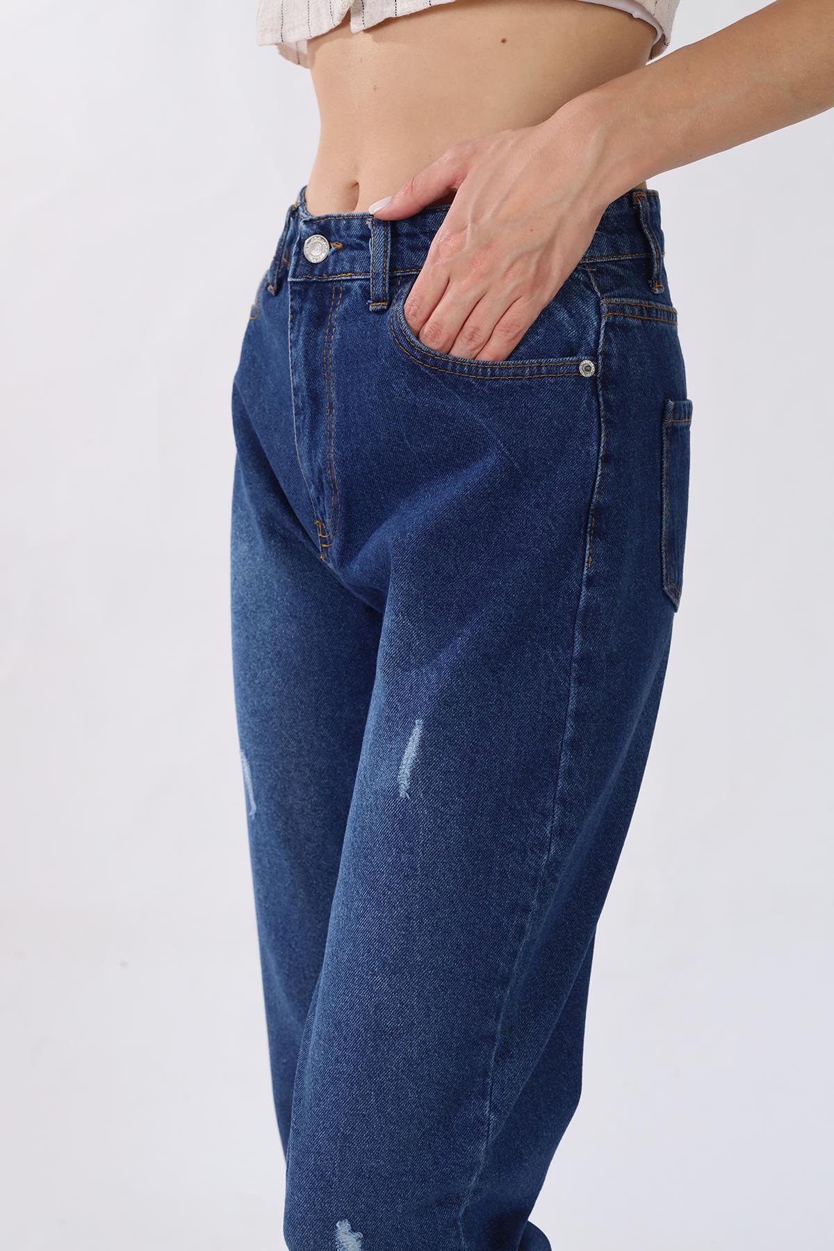 Koyu Mavi Paça Yırtık Detay Jean 0803 - 9