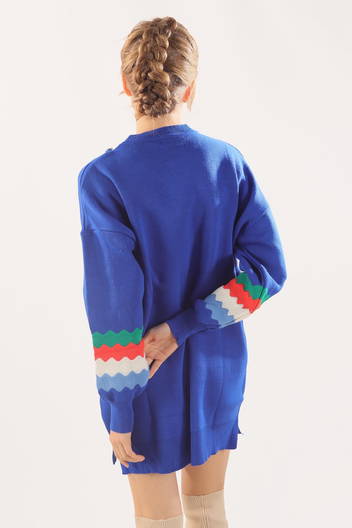 090 Kolye Detay Kol Renkli Tunik Saks - 2