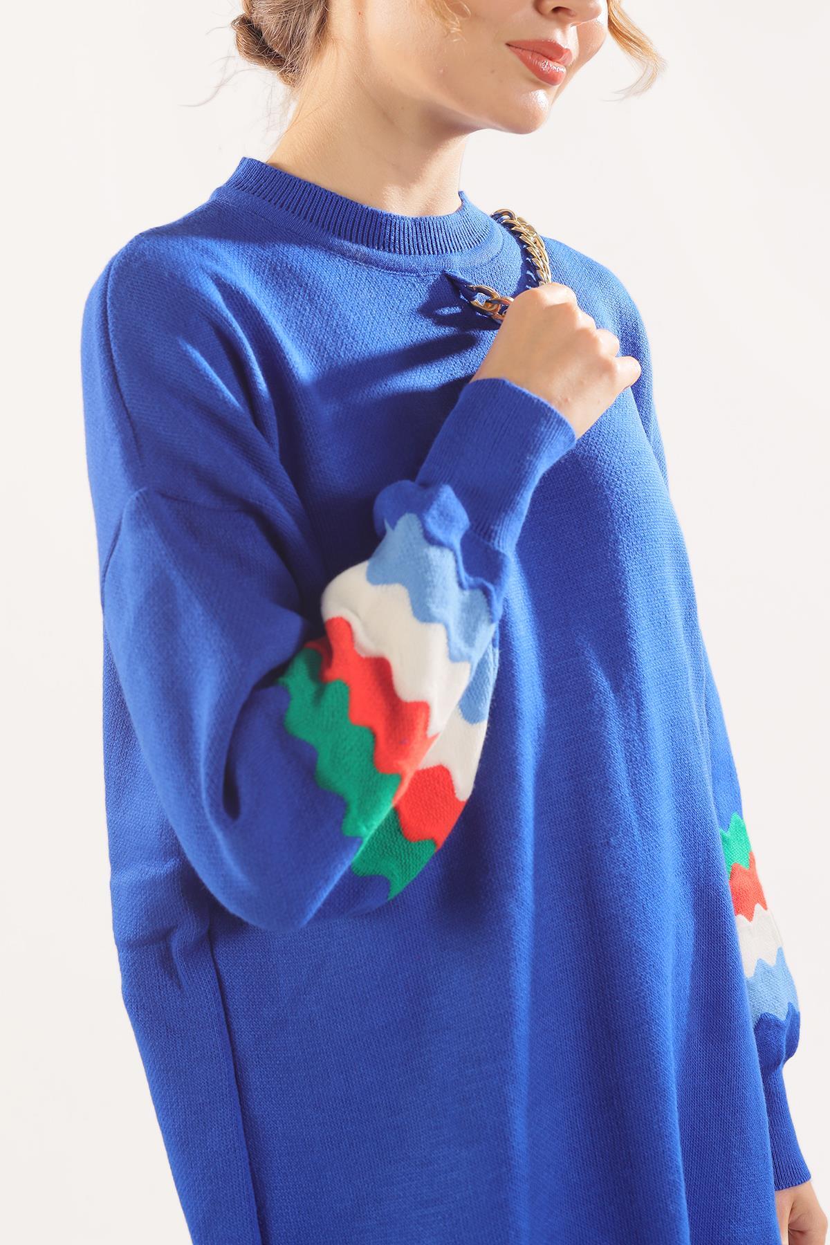 090 Kolye Detay Kol Renkli Tunik Saks - 3