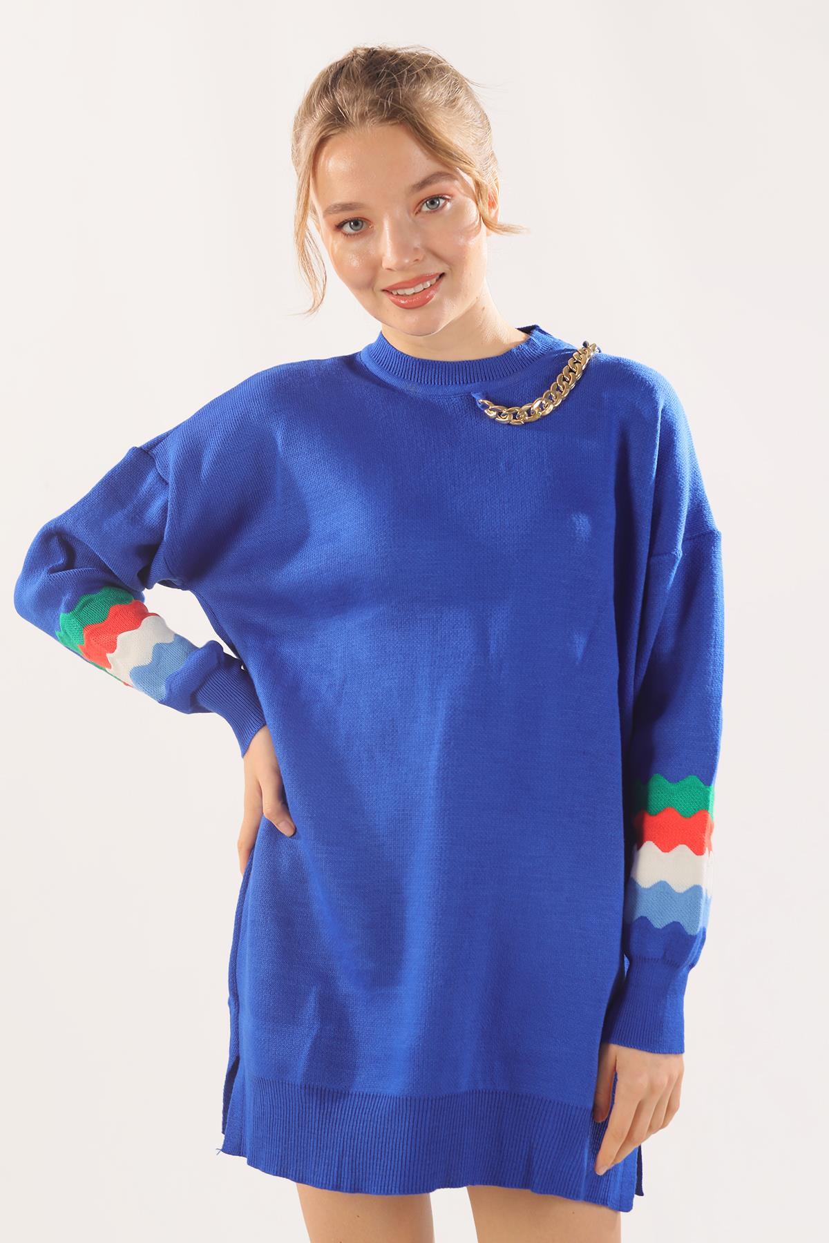 Saks Kolye Detay Kol Renkli Kazak 090 - 1