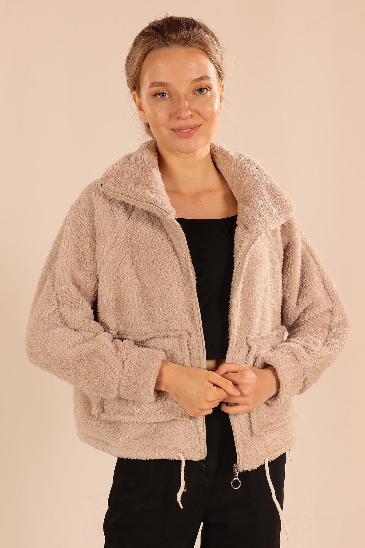 Bej Fermuarlı Cep Detay Sweat 100 - 1