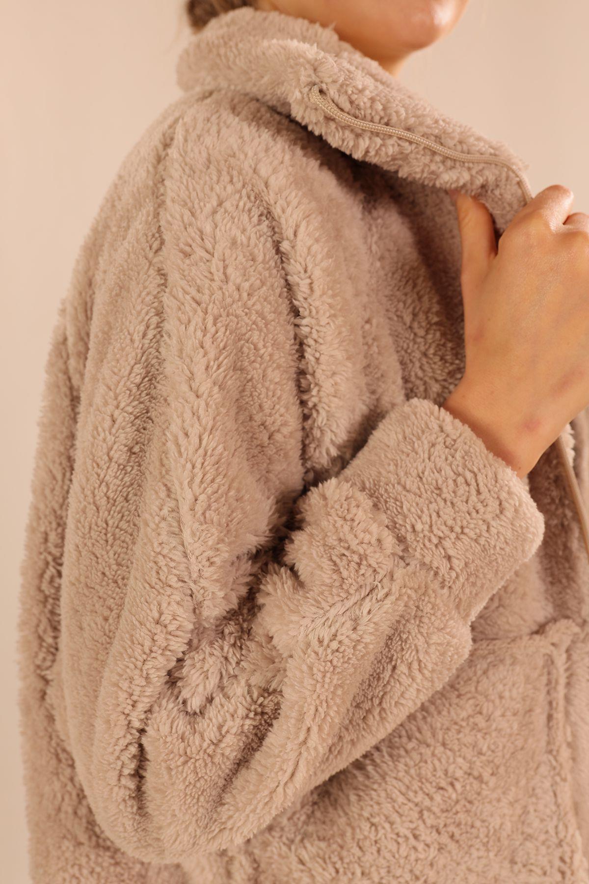 Bej Fermuarlı Cep Detay Sweat 100 - 6