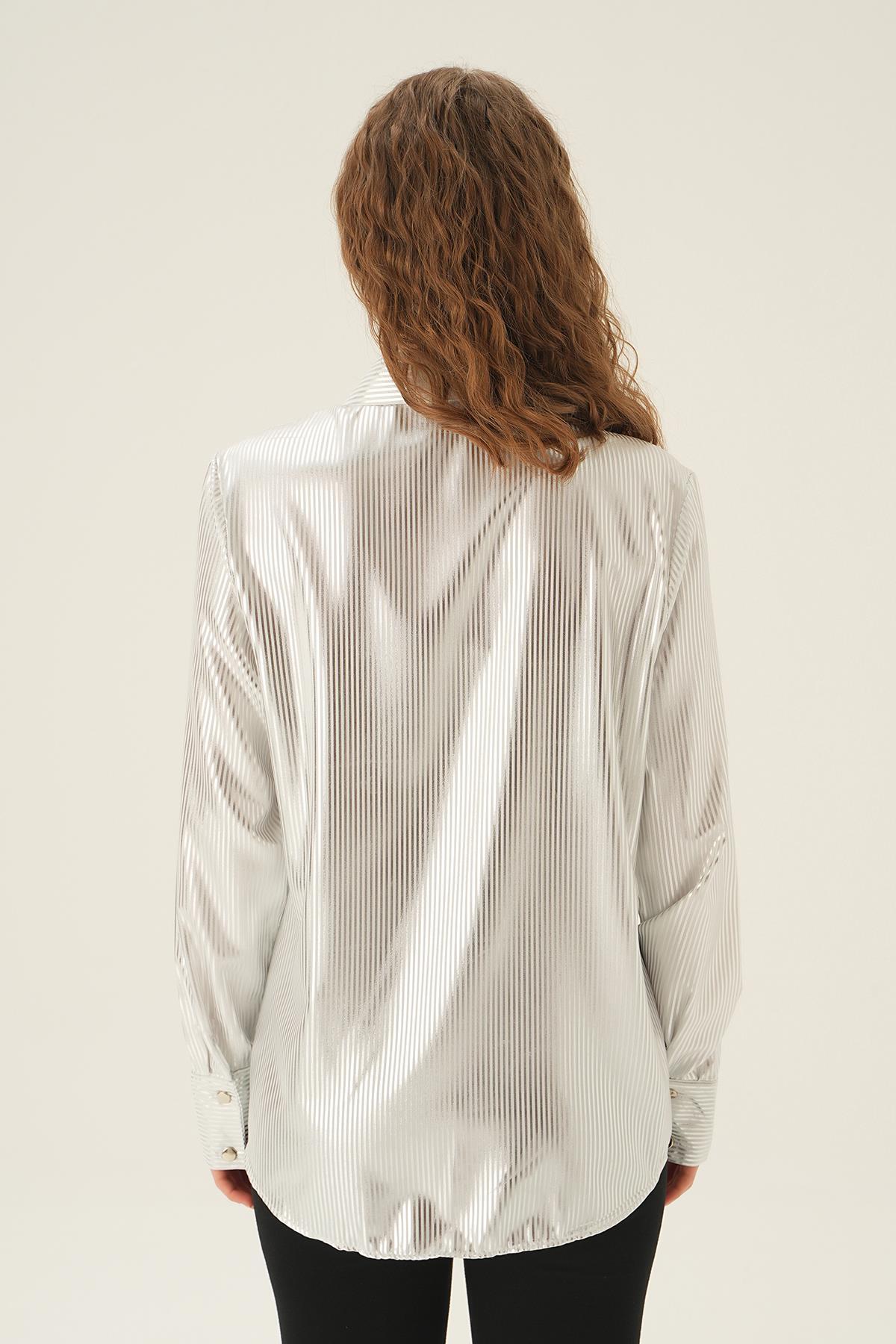 1001 Çizgili Gömlek Beyaz - 4