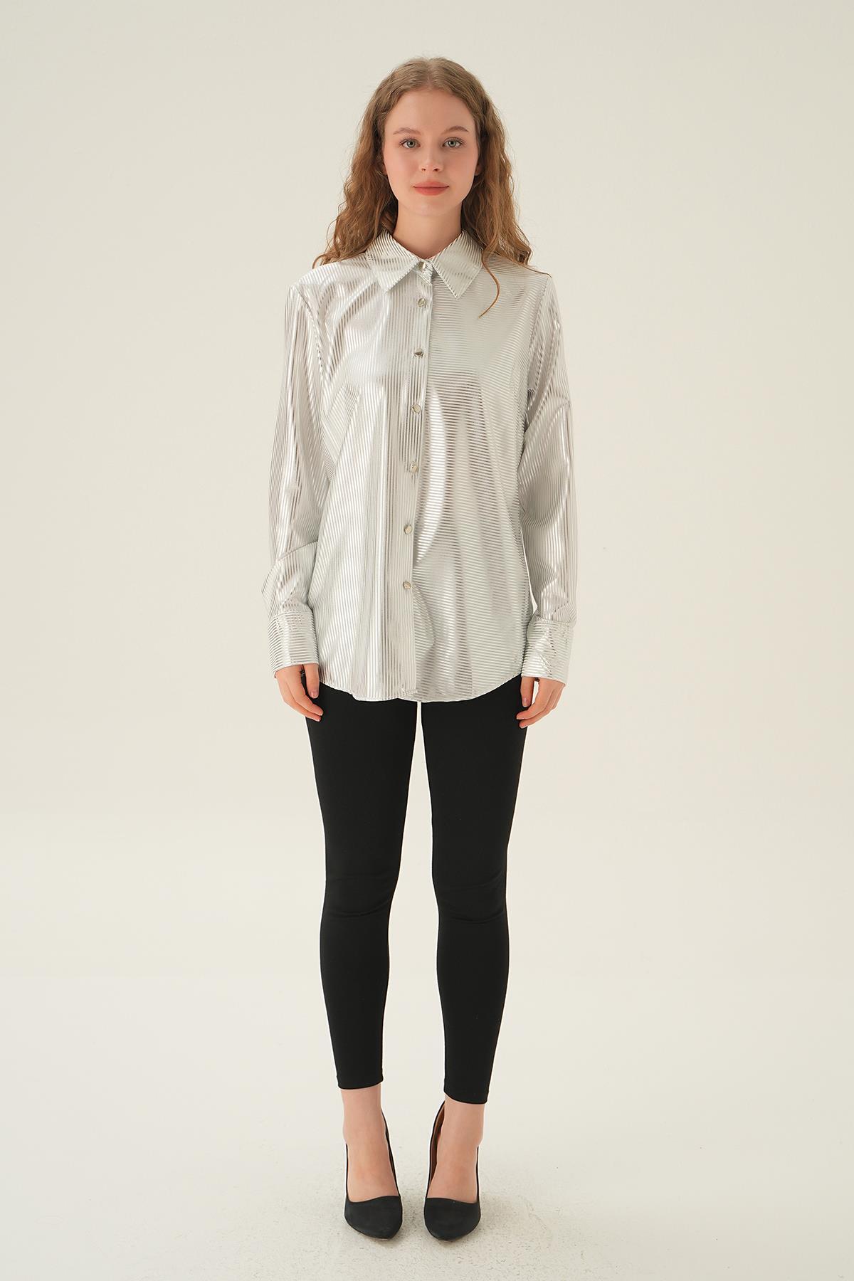 1001 Çizgili Gömlek Beyaz - 6