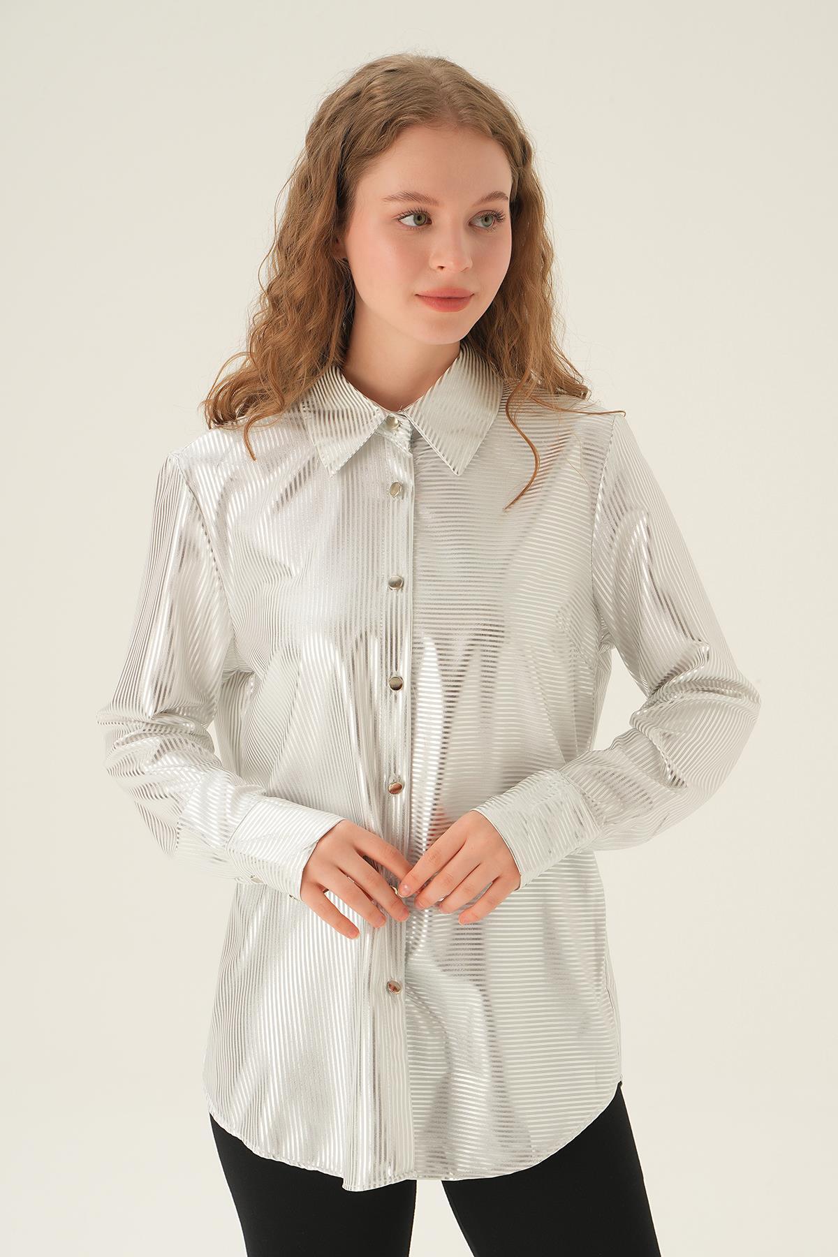 1001 Çizgili Gömlek Beyaz - 2