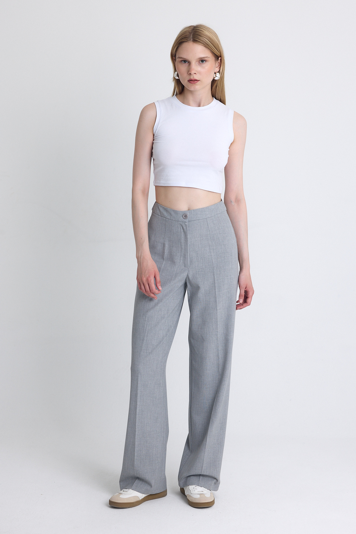 Açık Gri Yüksek Bel Palazzo Pantolon 1001 - 2
