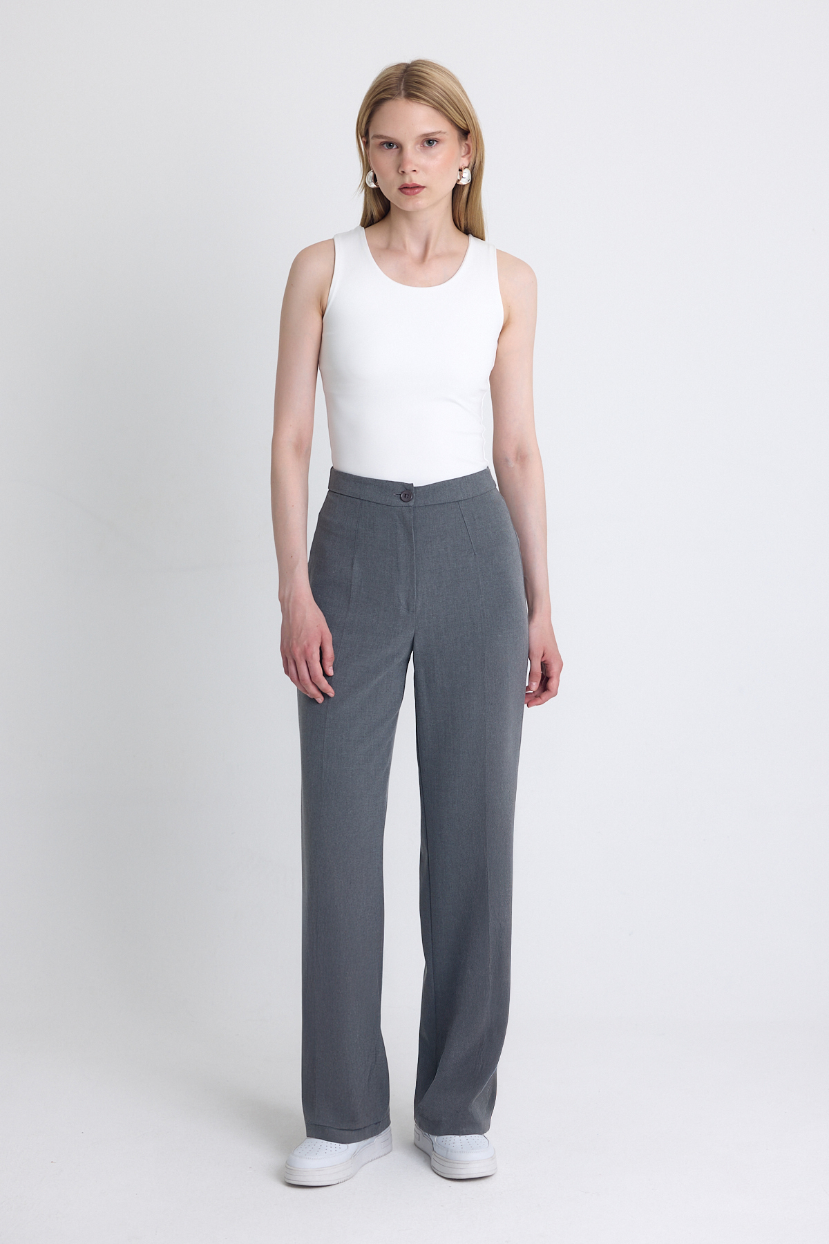 Gri Yüksek Bel Palazzo Pantolon 1001 