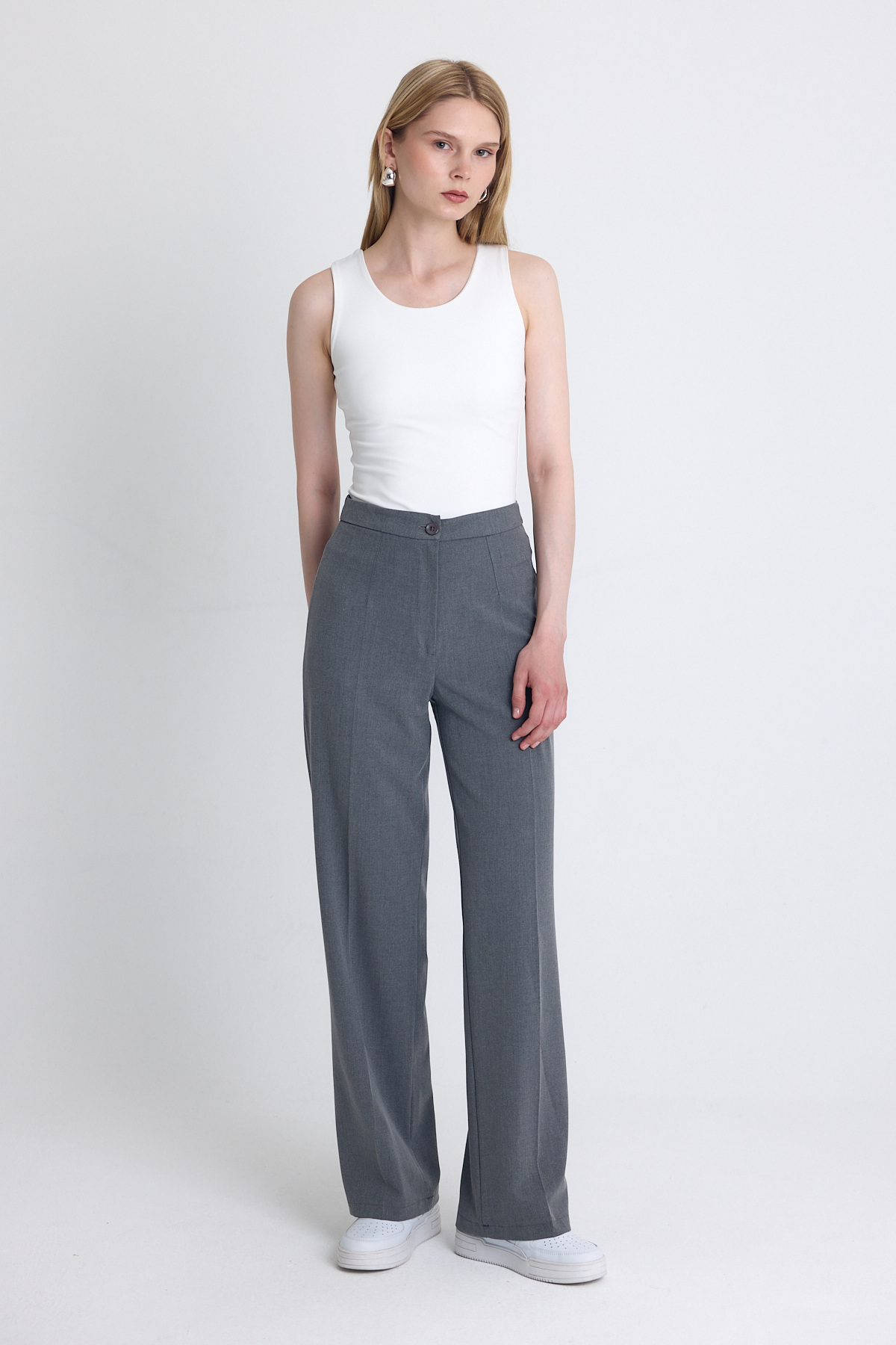 Gri Yüksek Bel Palazzo Pantolon 1001 - 7