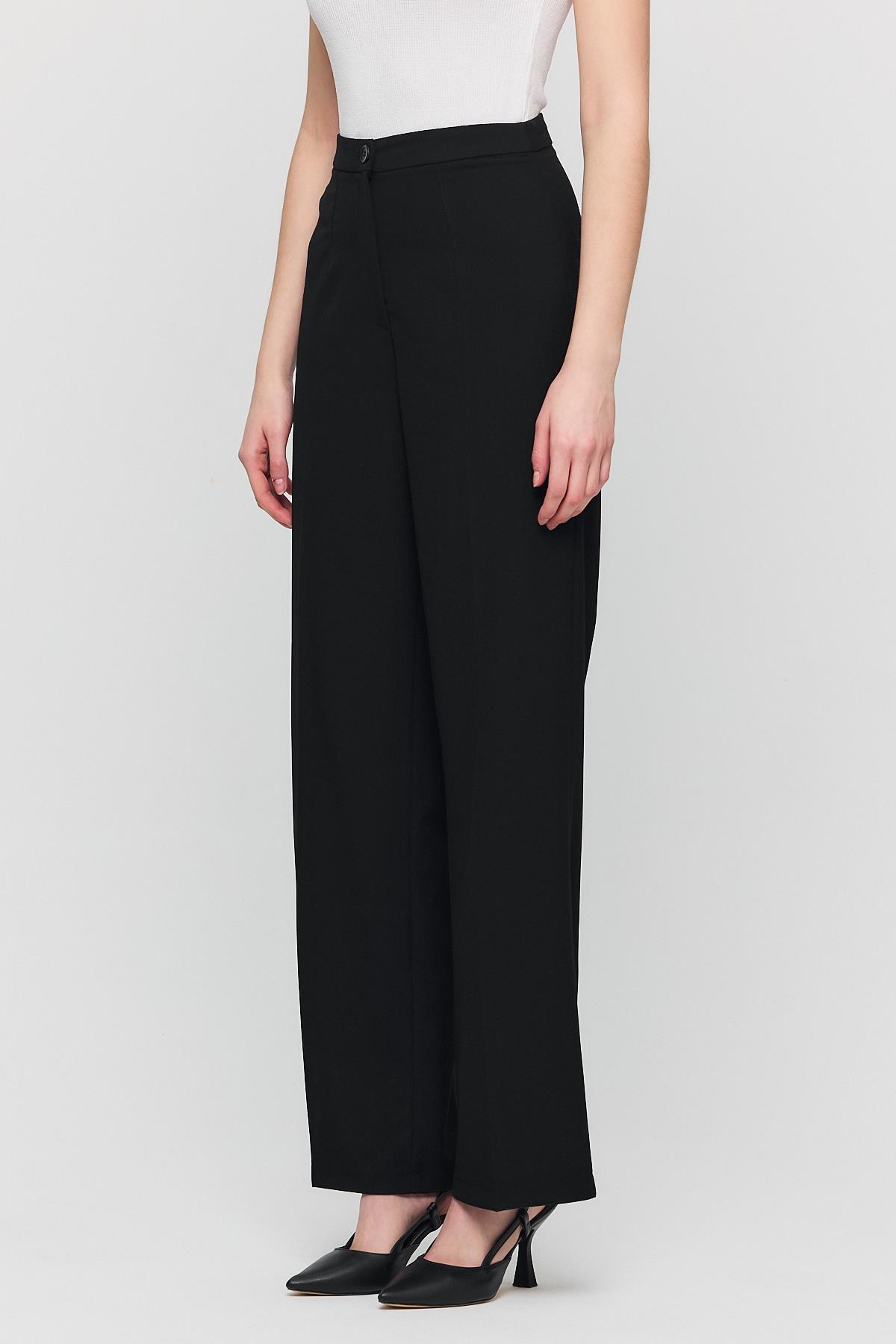 Siyah Yüksek Bel Çift Pensli Pantolon 1001 - 7