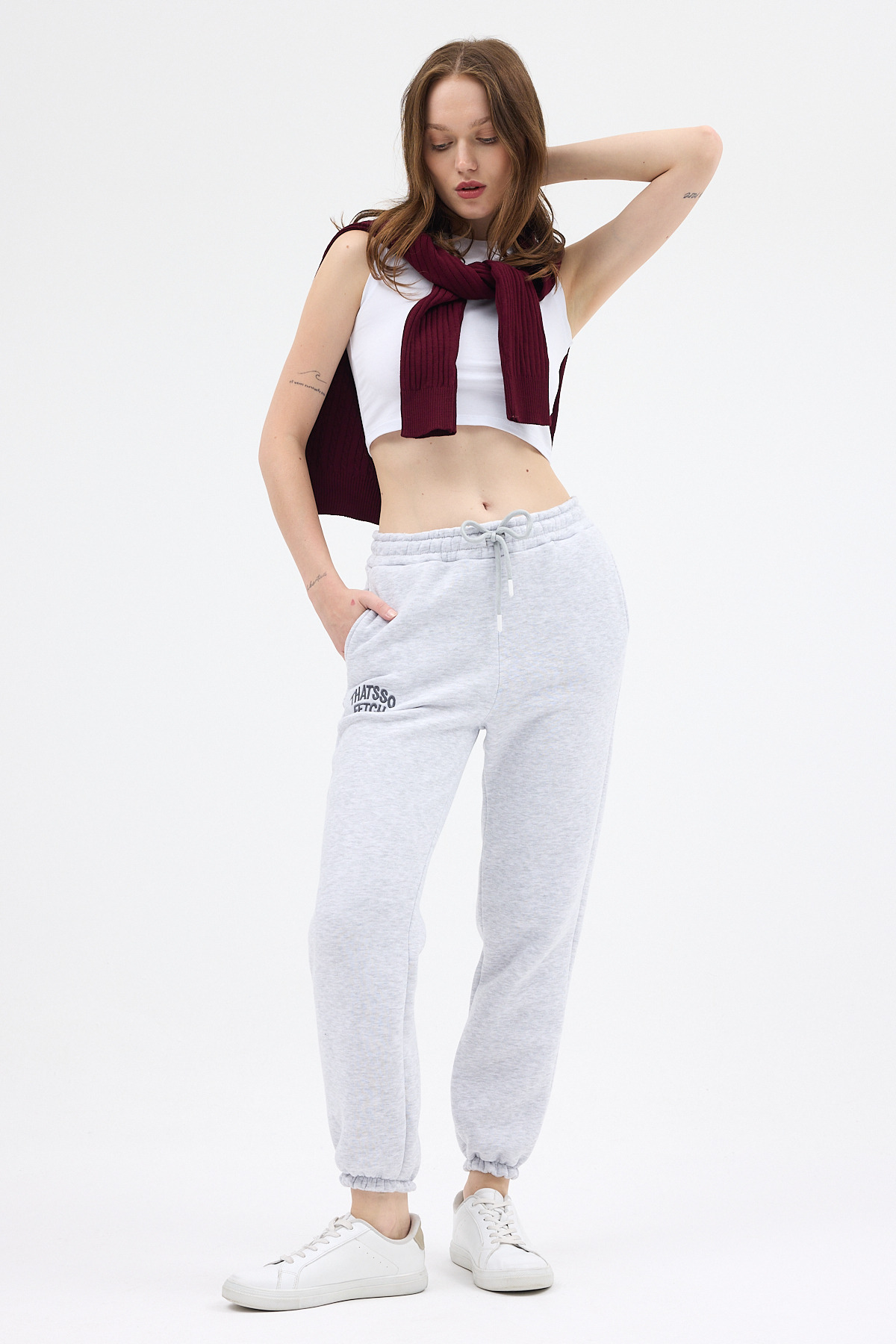 Karmelanj Yazı Nakışlı Kadın Jogger Eşofman Altı 9219M - 7