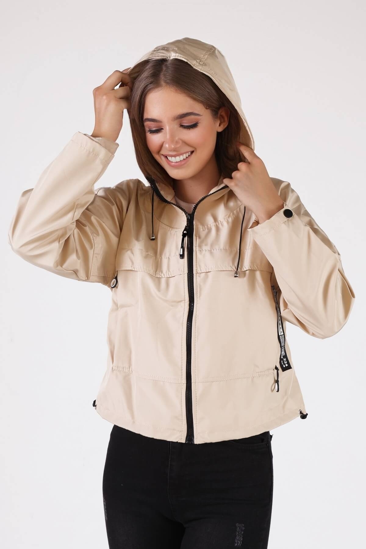 10012 Kapüşonlu Cep Detay Ceket Bej - 3