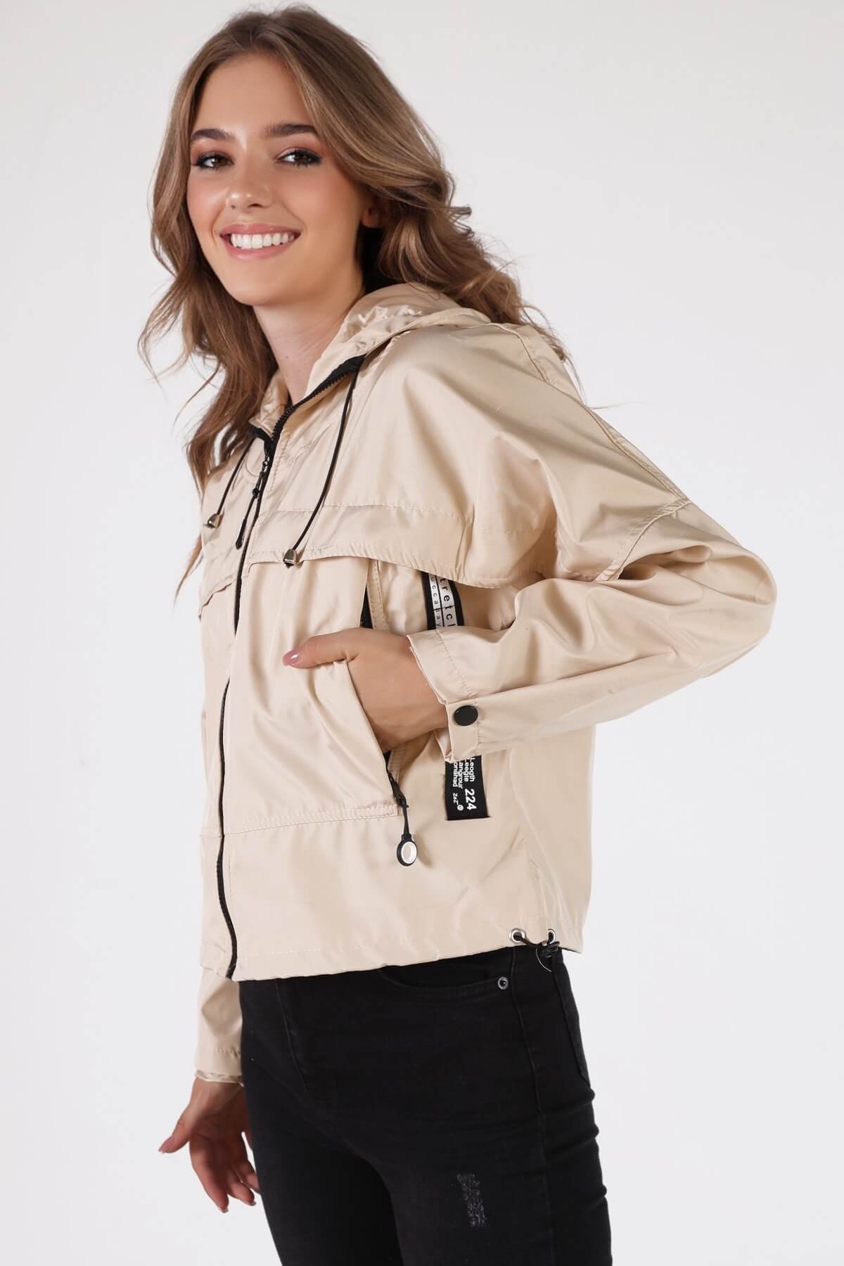 10012 Kapüşonlu Cep Detay Ceket Bej - 4