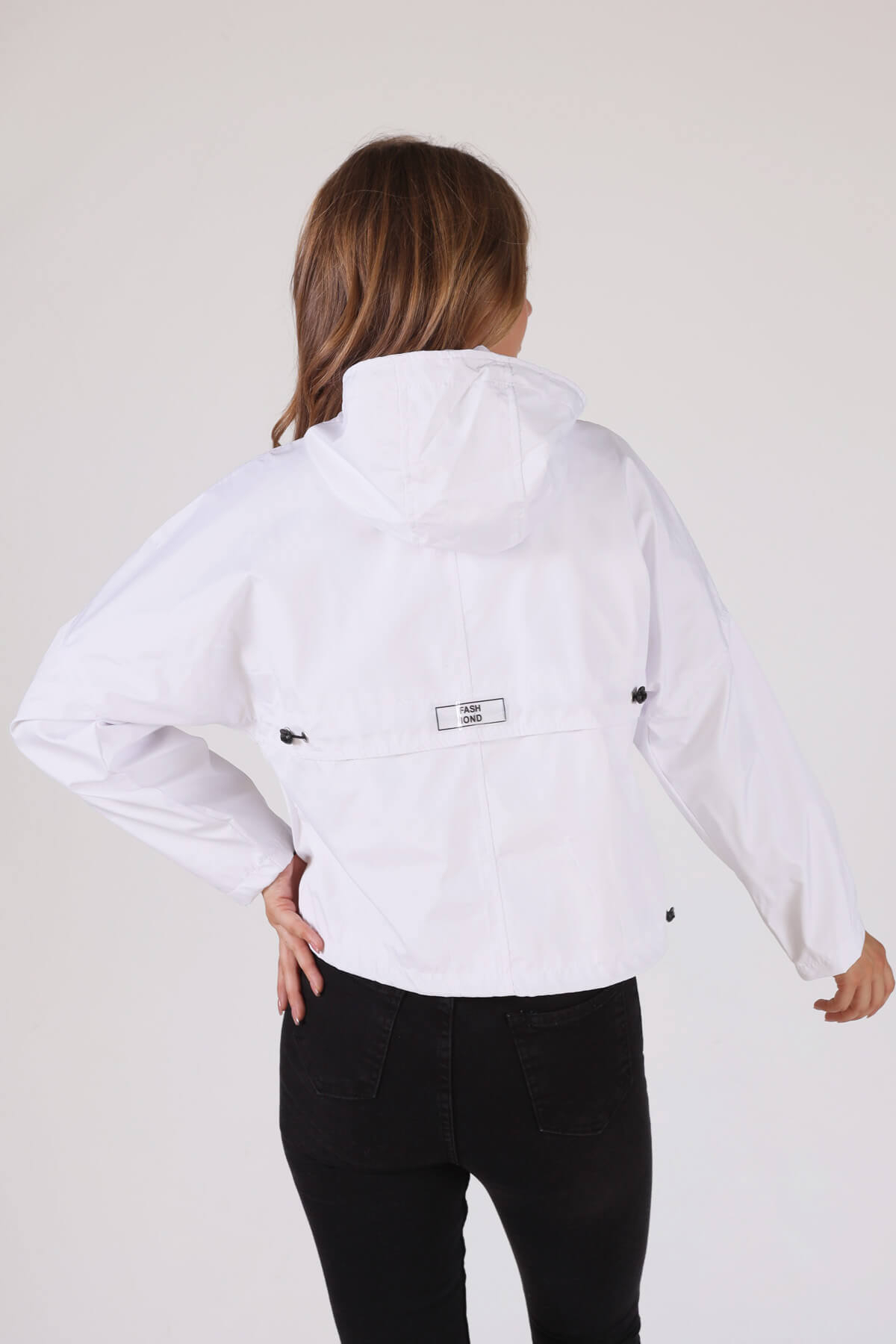 Beyaz Kapüşonlu Cep Detay Ceket 10012 - 5