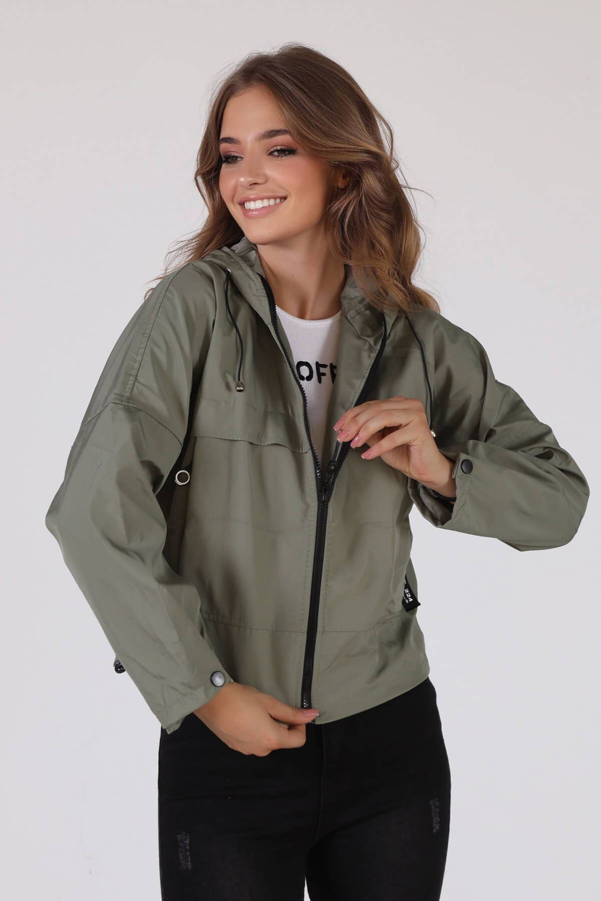 10012 Kapüşonlu Cep Detay Ceket Haki - 1