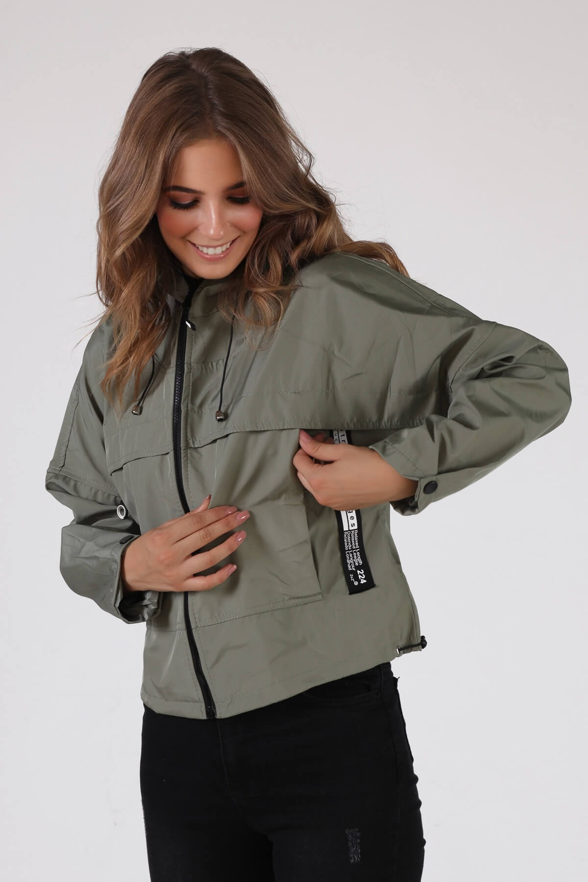 Haki Kapüşonlu Cep Detay Ceket 10012 - 3