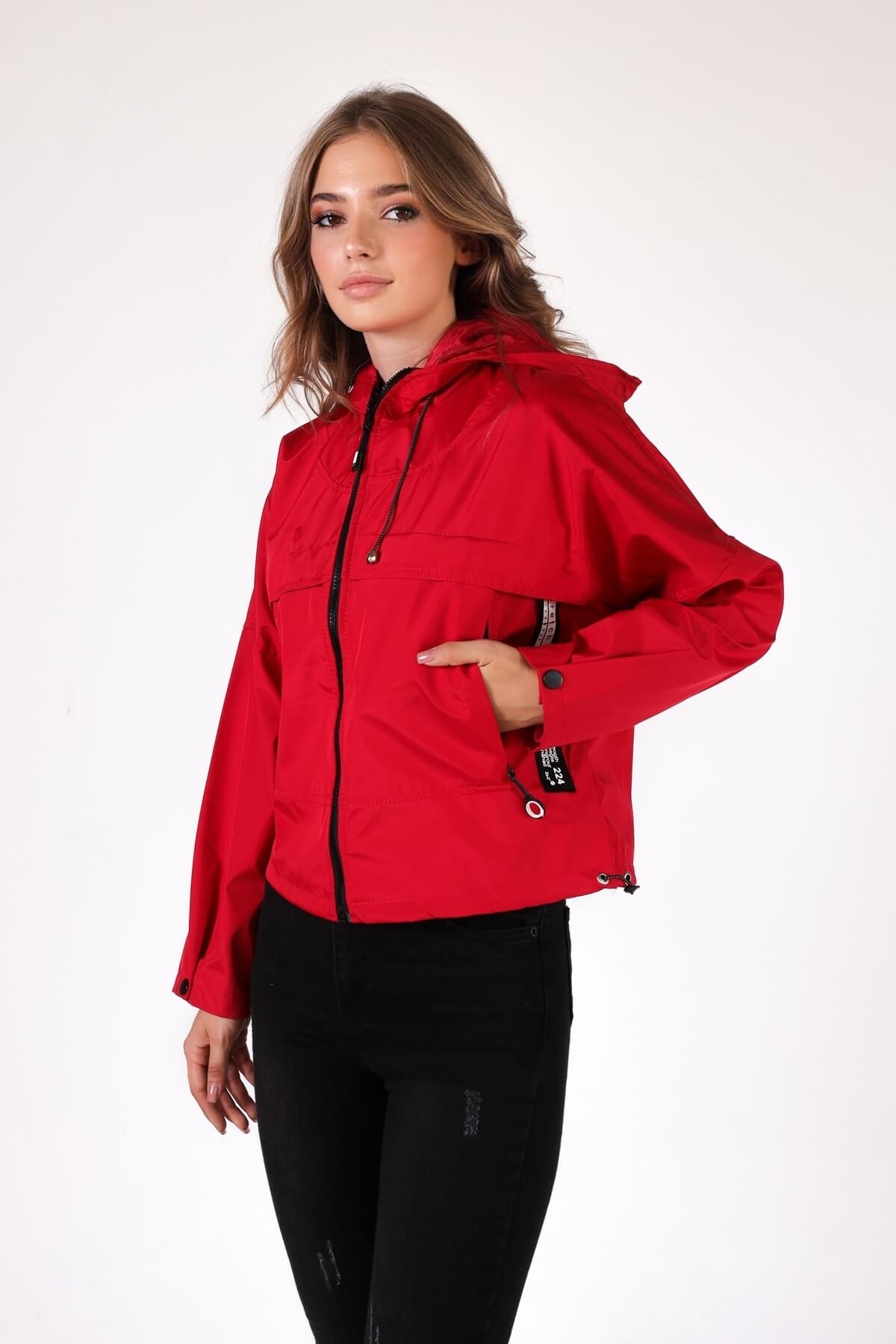 10012 Kapüşonlu Cep Detay Ceket Kırmızı - 2