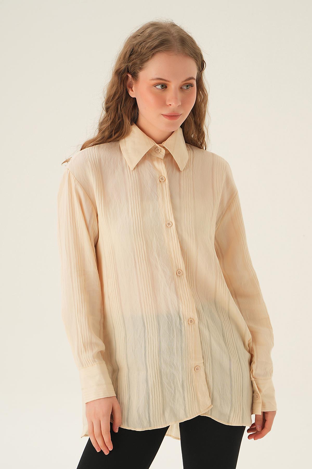 1003 Çizgili Gömlek Bej - 2