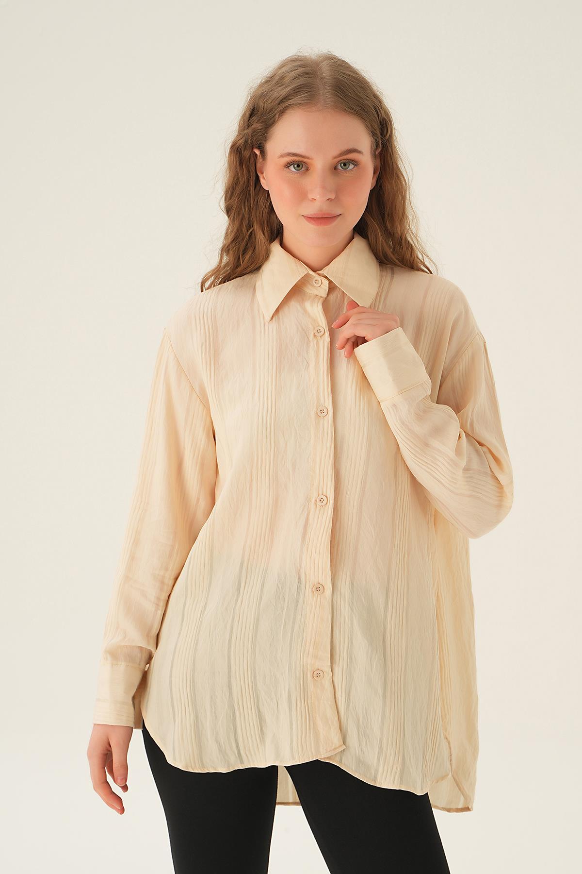 Bej Kalın Çizgili Gömlek 1003 - 1