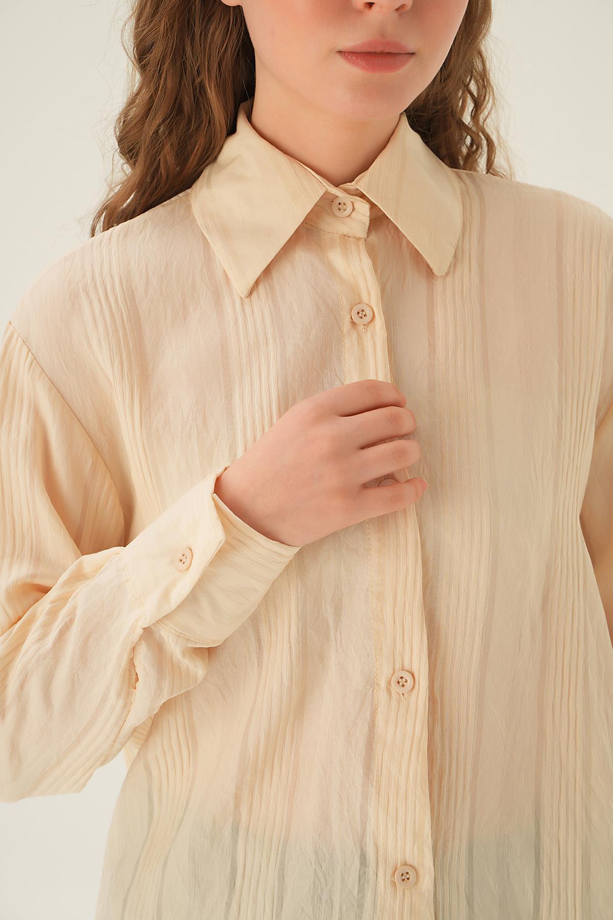 Bej Kalın Çizgili Gömlek 1003 - 4