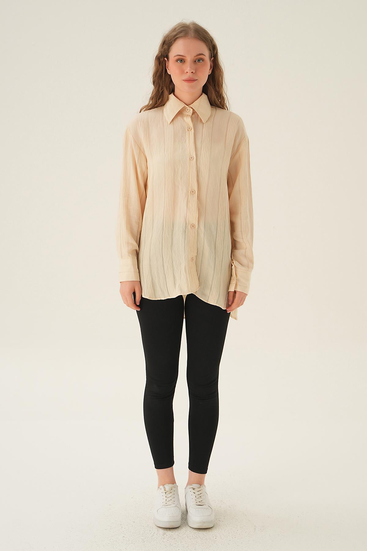 Bej Kalın Çizgili Gömlek 1003 - 5