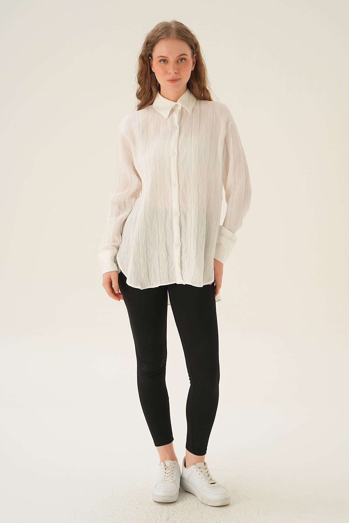 1003 Çizgili Gömlek Beyaz - 2