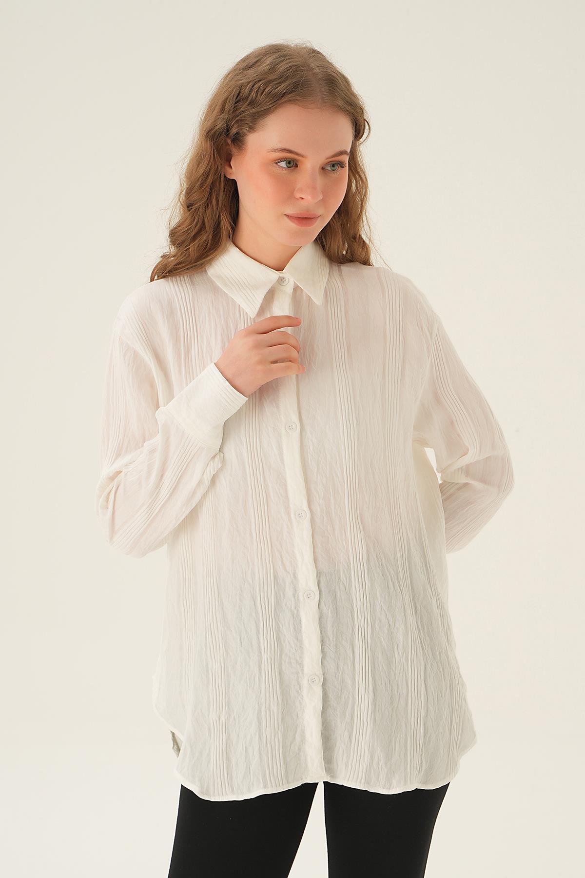 Beyaz Kalın Çizgili Gömlek 1003 - 1
