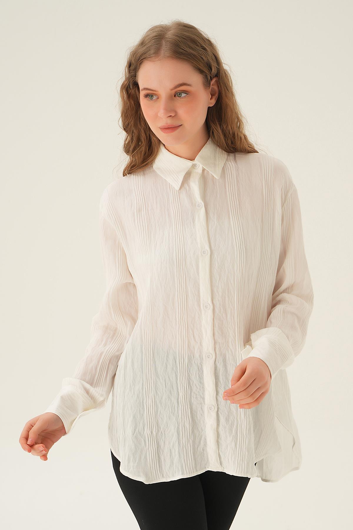 Beyaz Kalın Çizgili Gömlek 1003 - 3