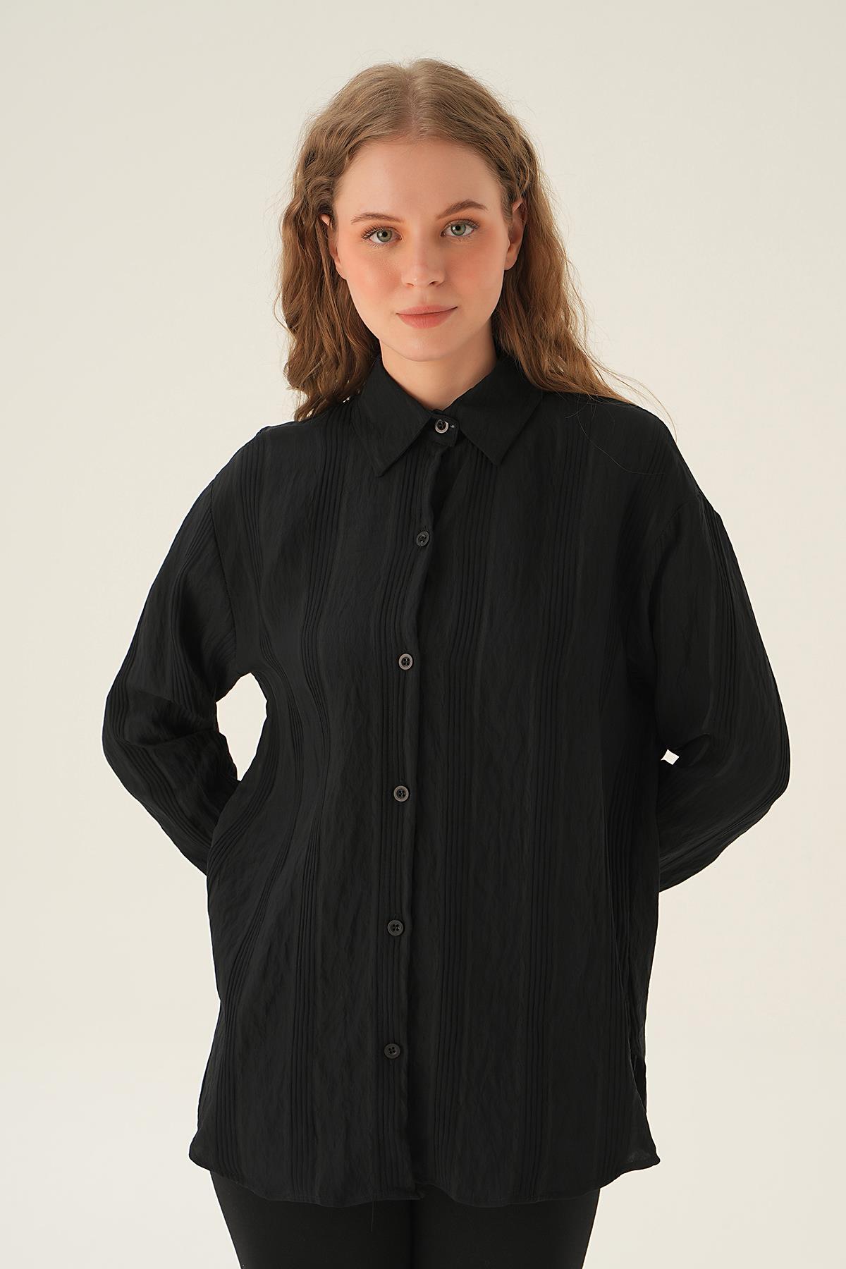 1003 Çizgili Gömlek Siyah 