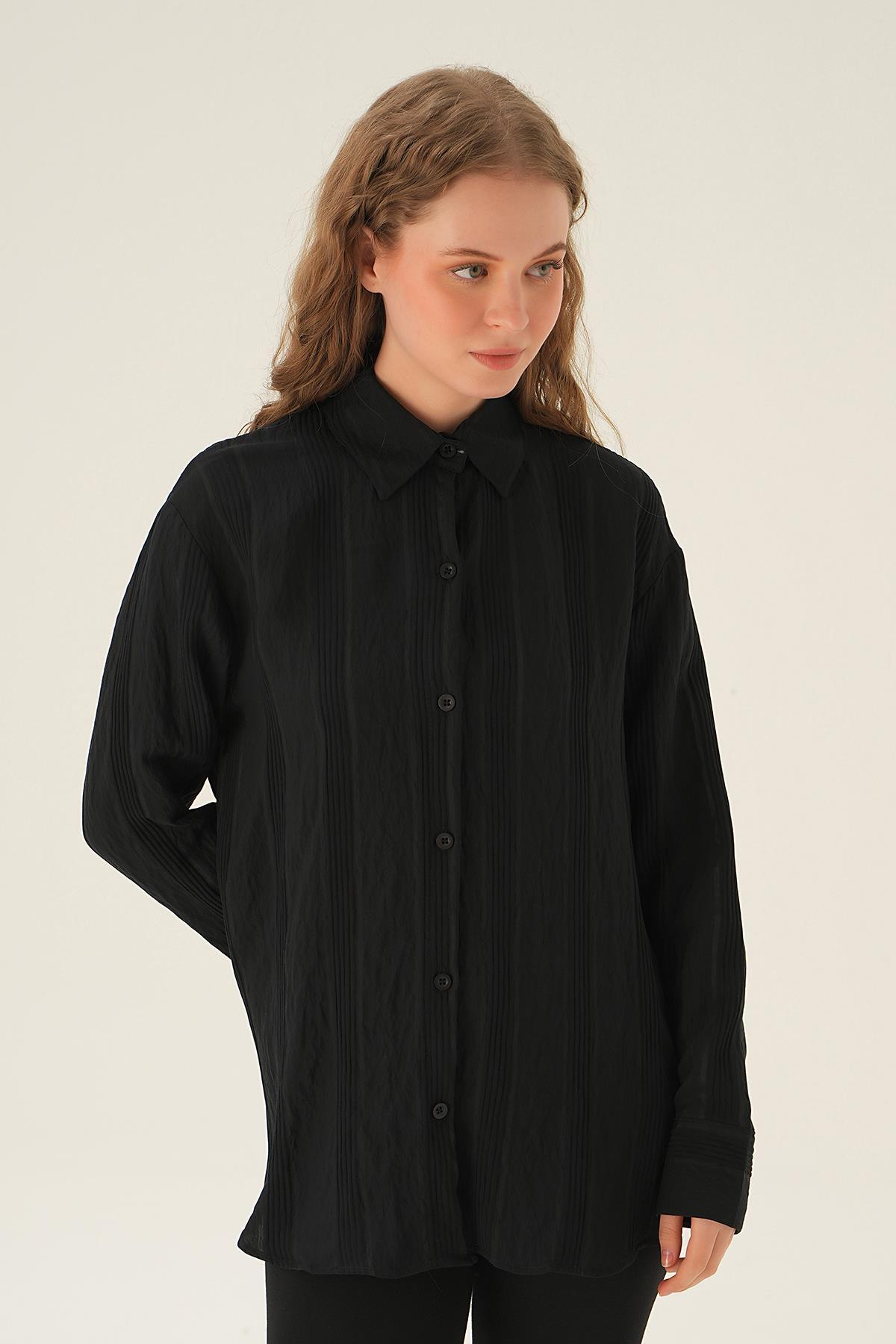 1003 Çizgili Gömlek Siyah - 2