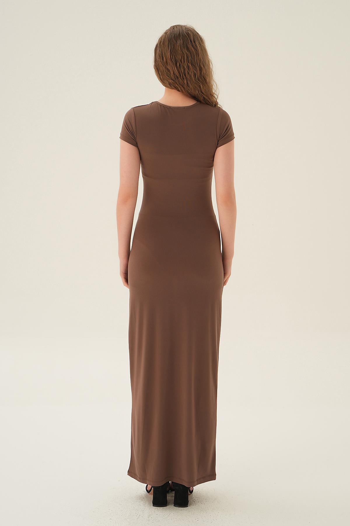 Açık Kahve Kısa Kol Elbise 1003 - 3