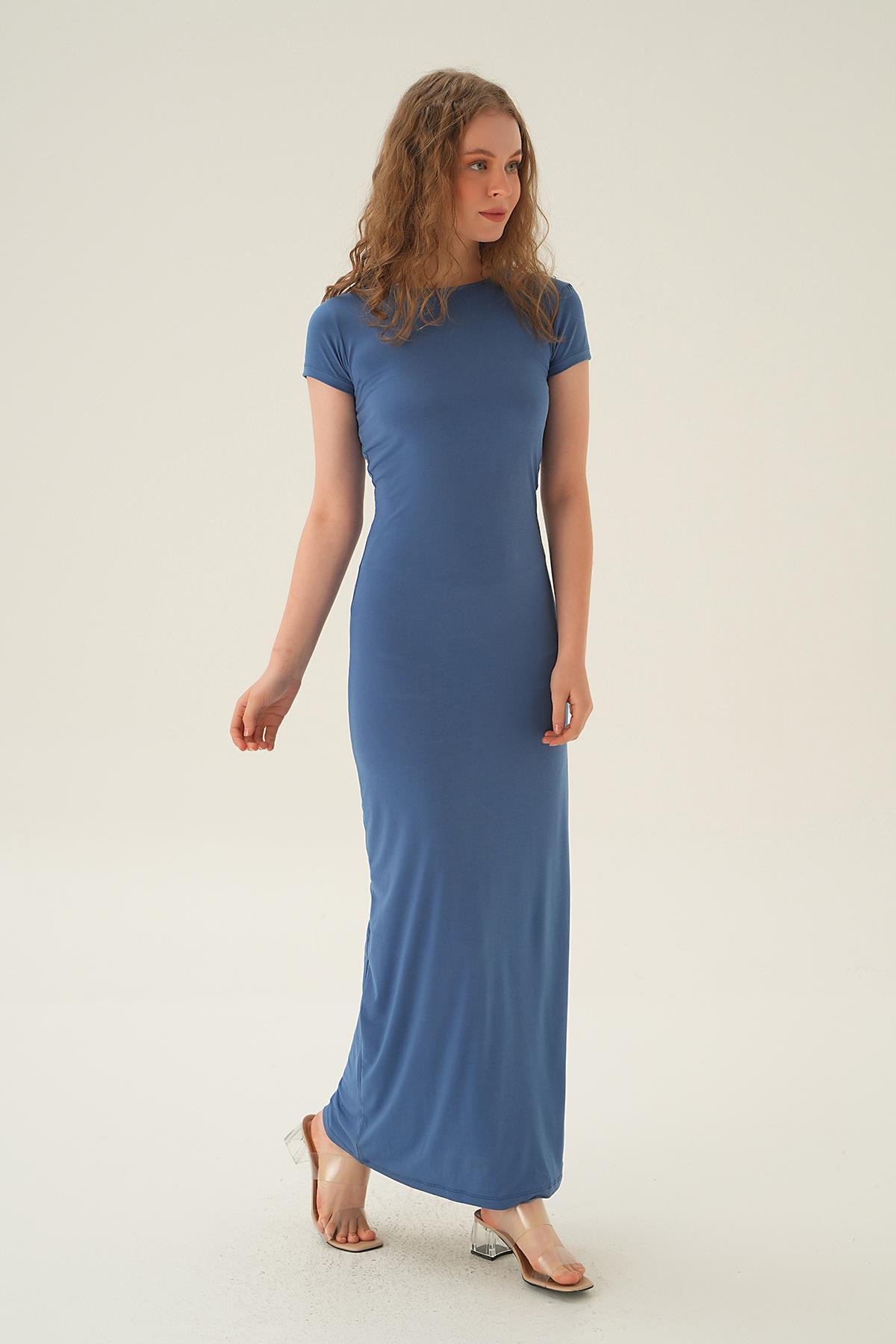 İndigo Kısa Kol Elbise 1003 - 4