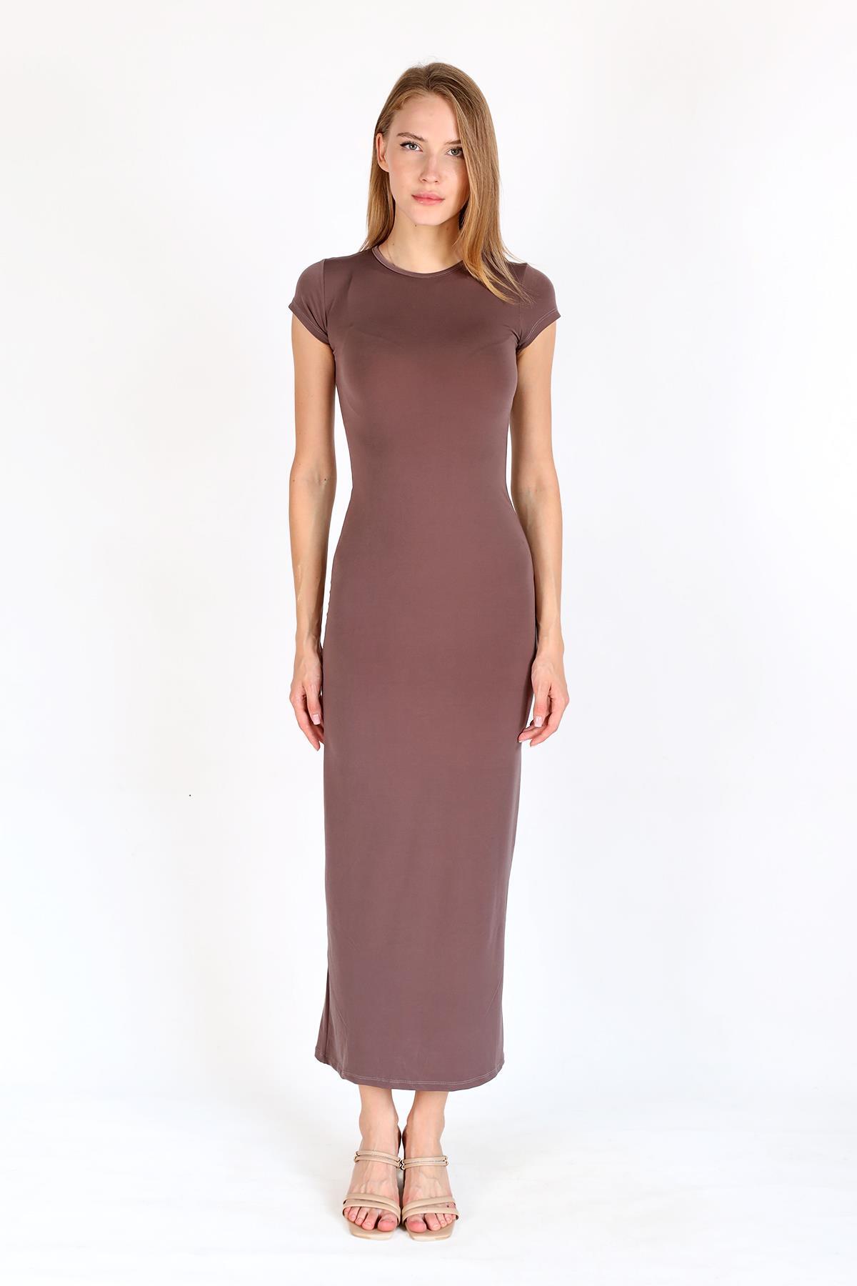 Kahve Kısa Kol Elbise 1003 - 2