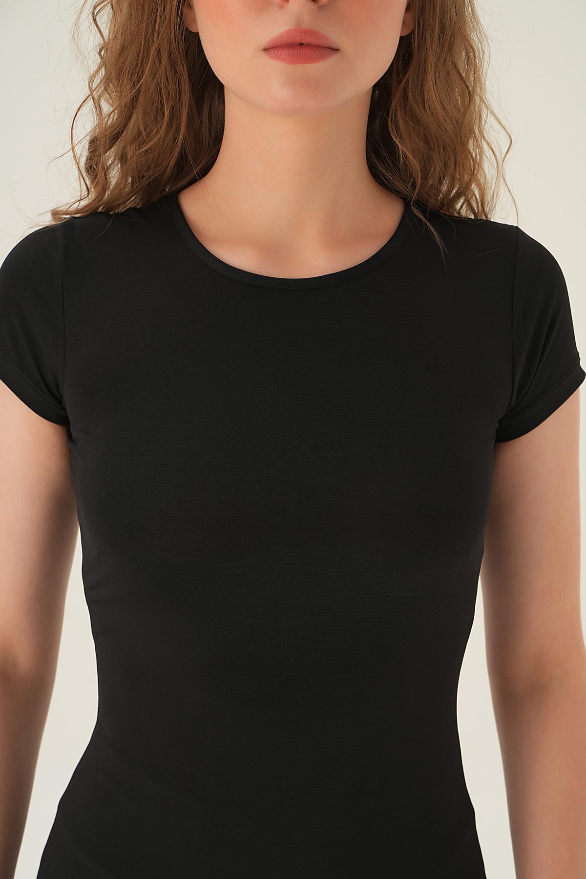 1003 Kısa Kol Elbise Siyah - 6