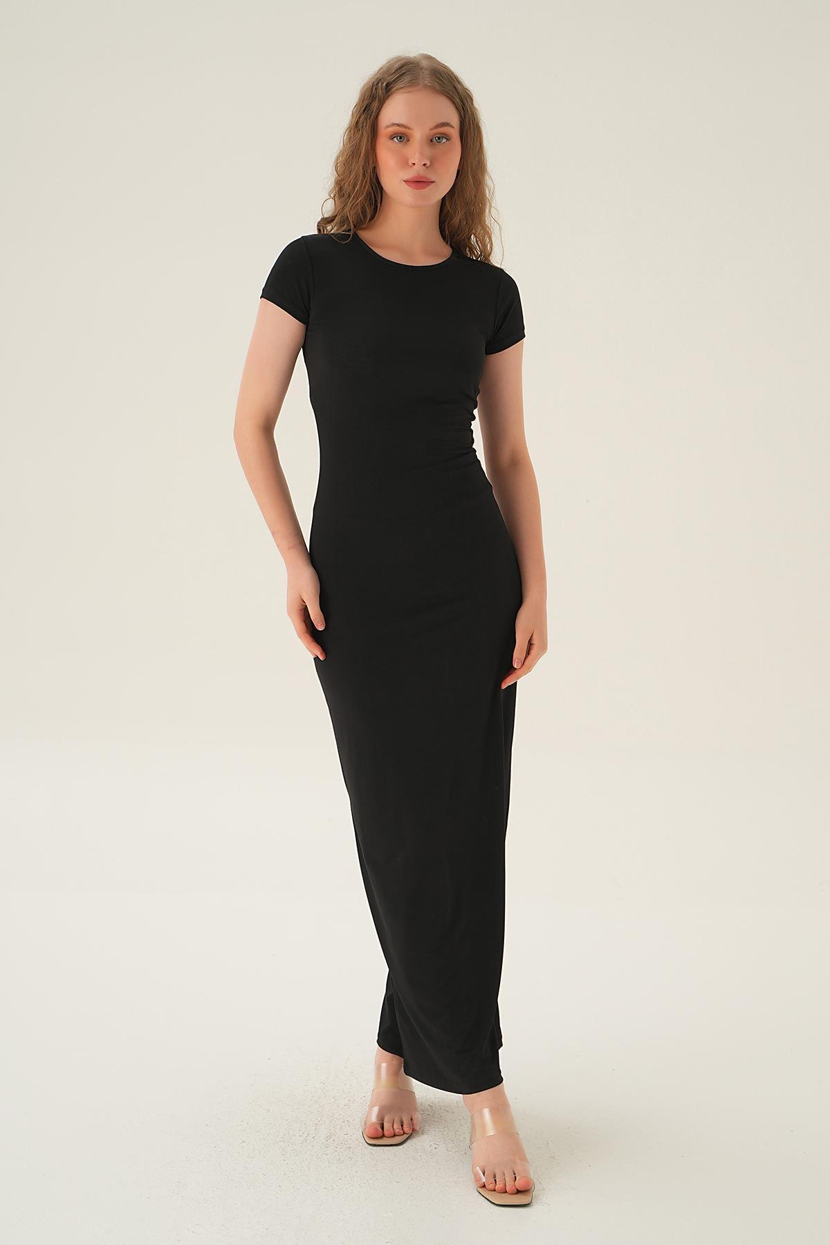 Siyah Kısa Kol Elbise 1003 