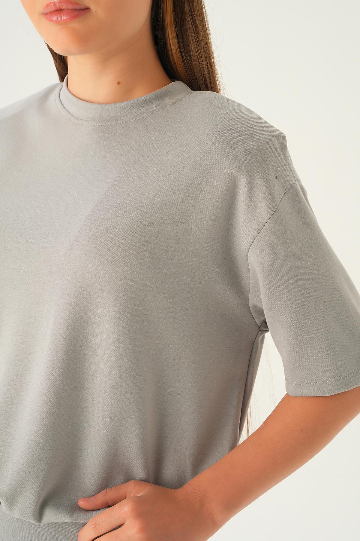 1004 Vatka Detay Elbise Gri - 6