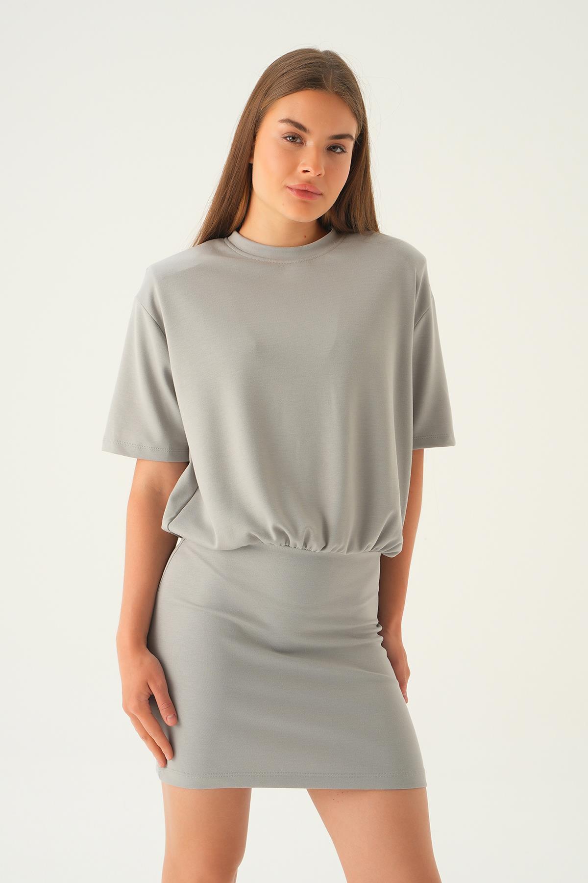 Gri Vatka Detay Elbise 1004 - 4