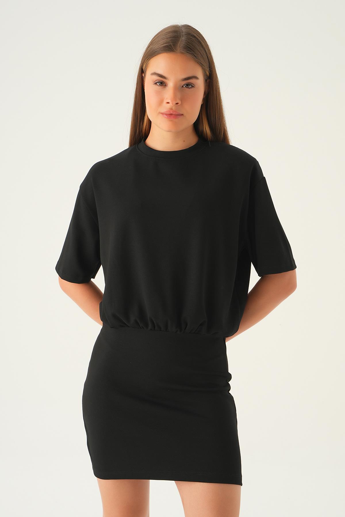 1004 Vatka Detay Elbise Siyah - 3