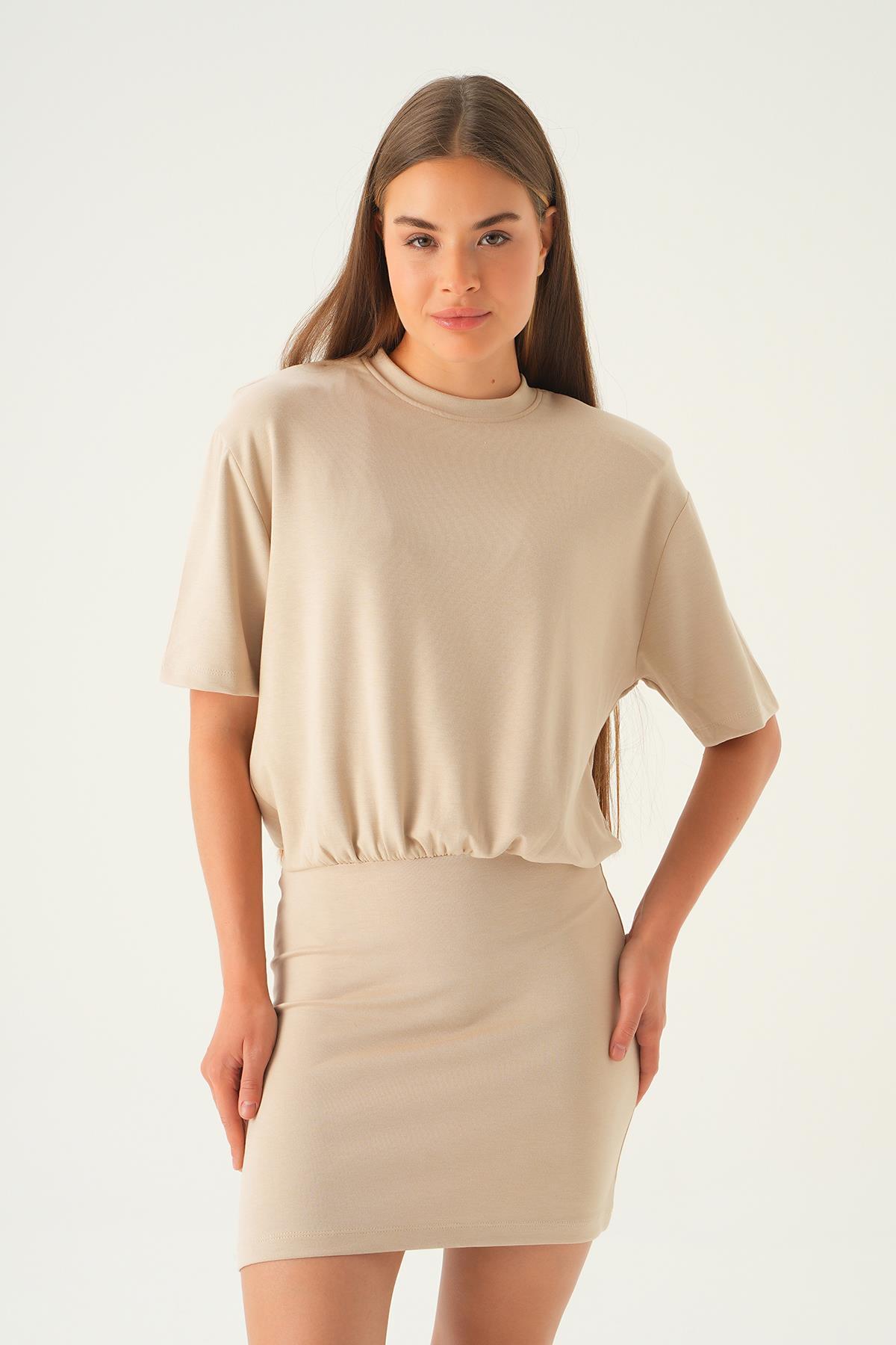 1004 Vatka Detay Elbise Vizon 