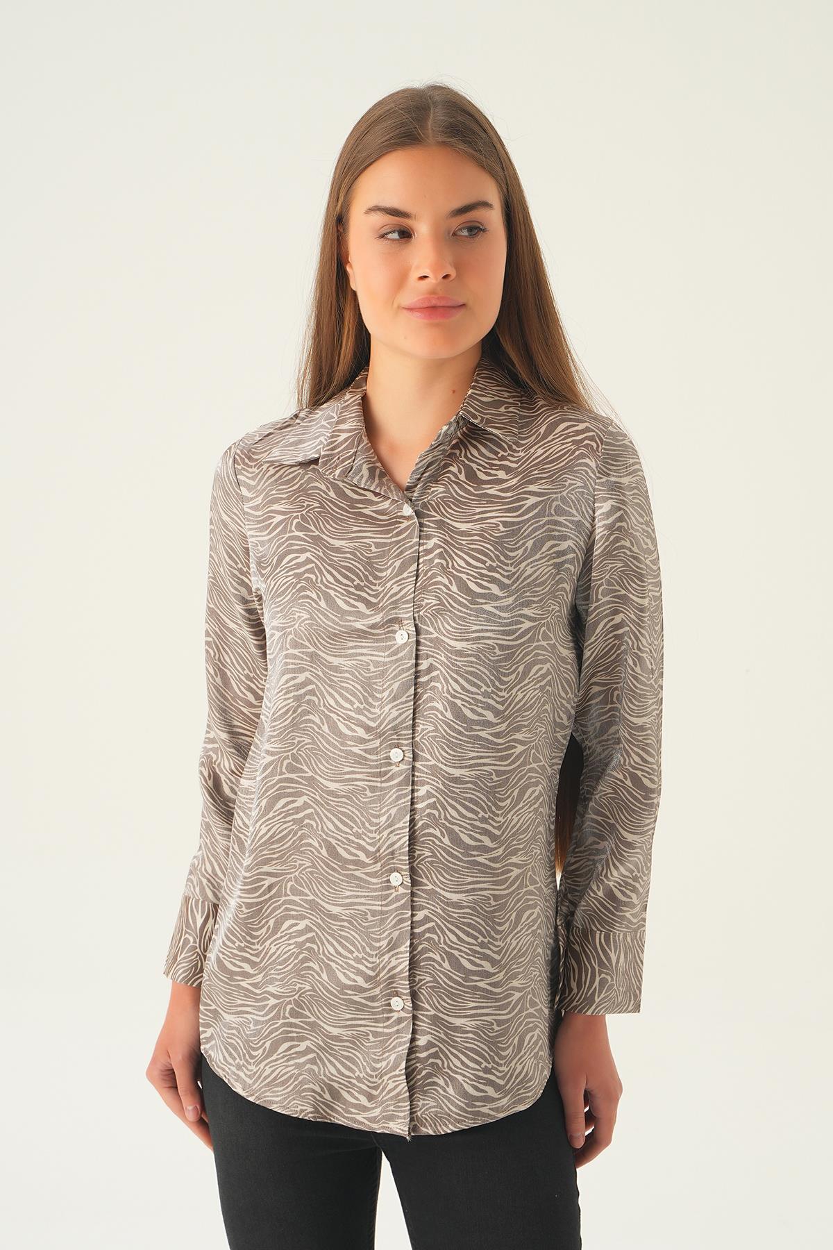 Kahve Zebra Desen Gömlek 1004 
