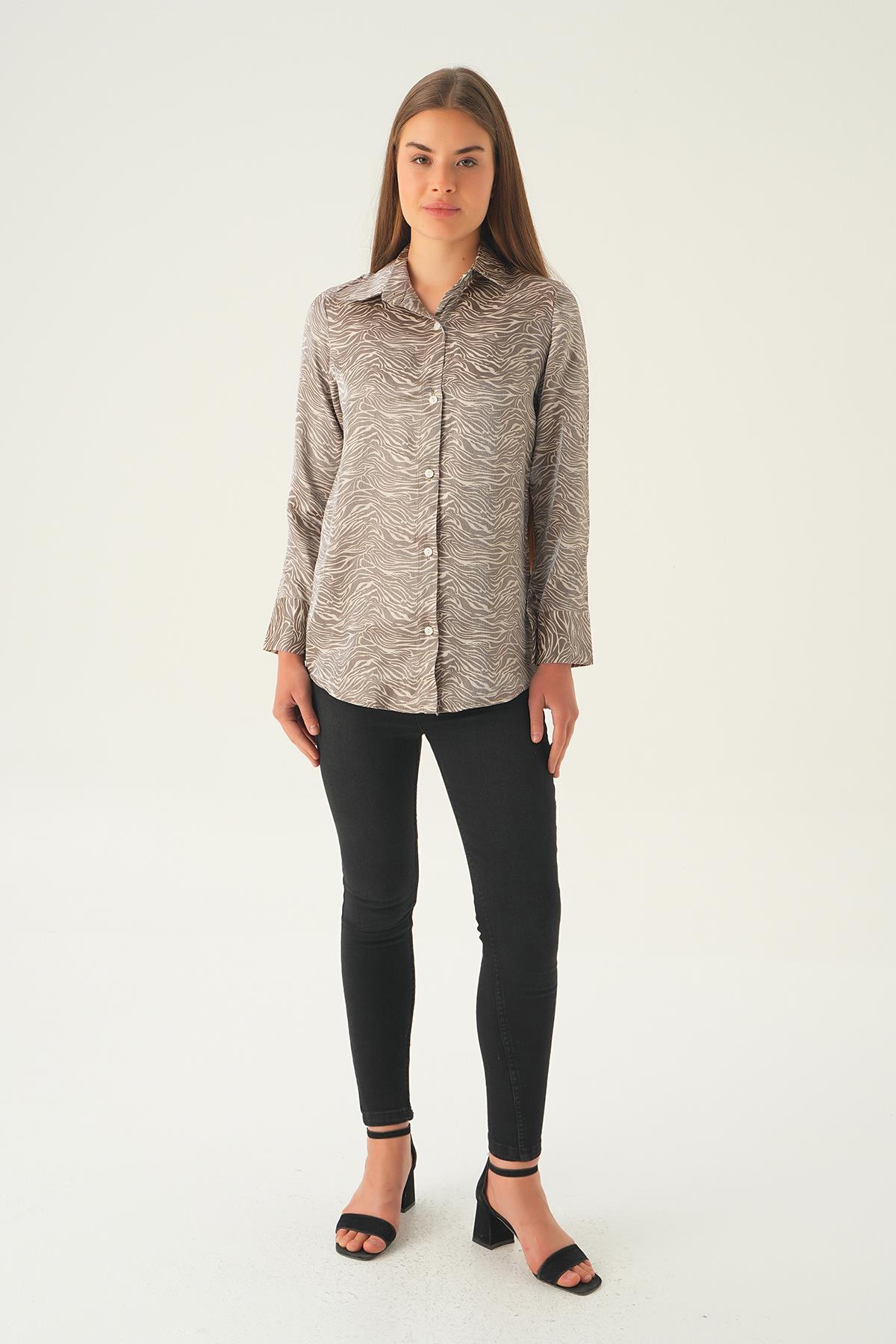 Kahve Zebra Desen Gömlek 1004 - 2