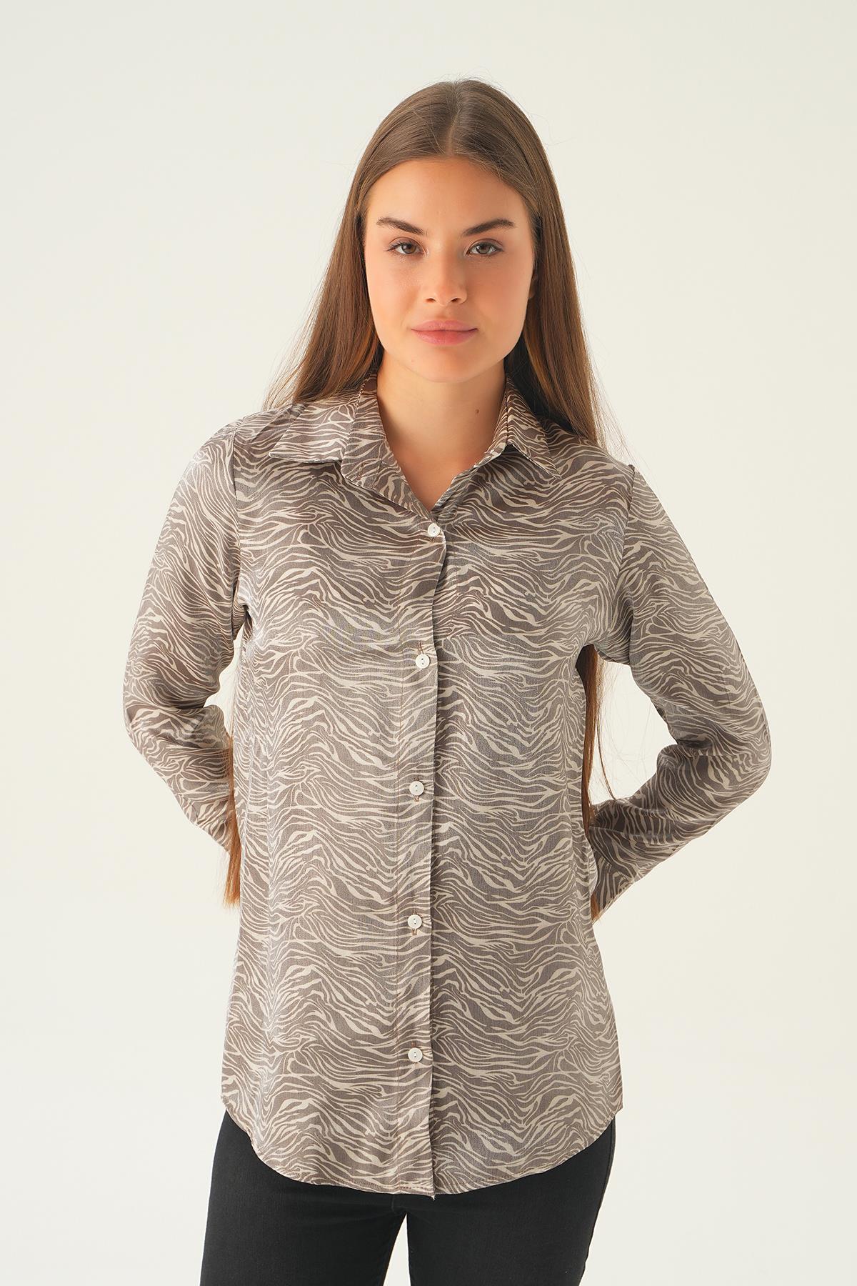 Kahve Zebra Desen Gömlek 1004 - 3