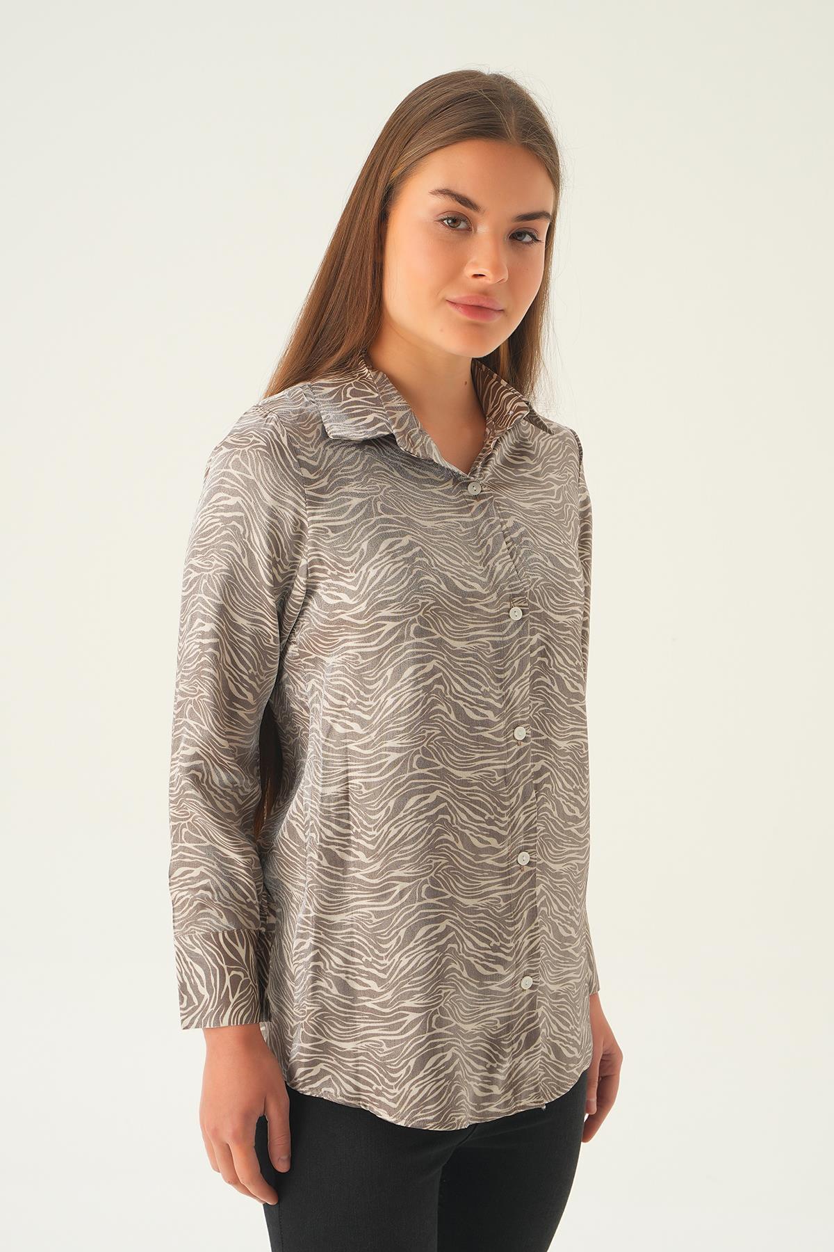Kahve Zebra Desen Gömlek 1004 - 4