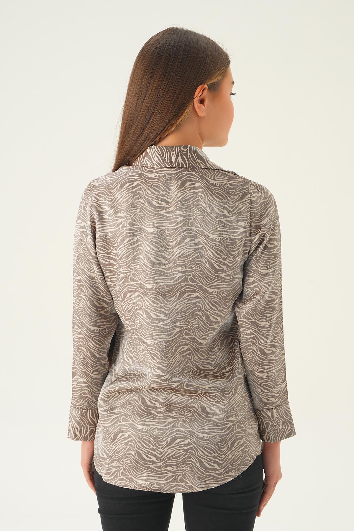 Kahve Zebra Desen Gömlek 1004 - 5