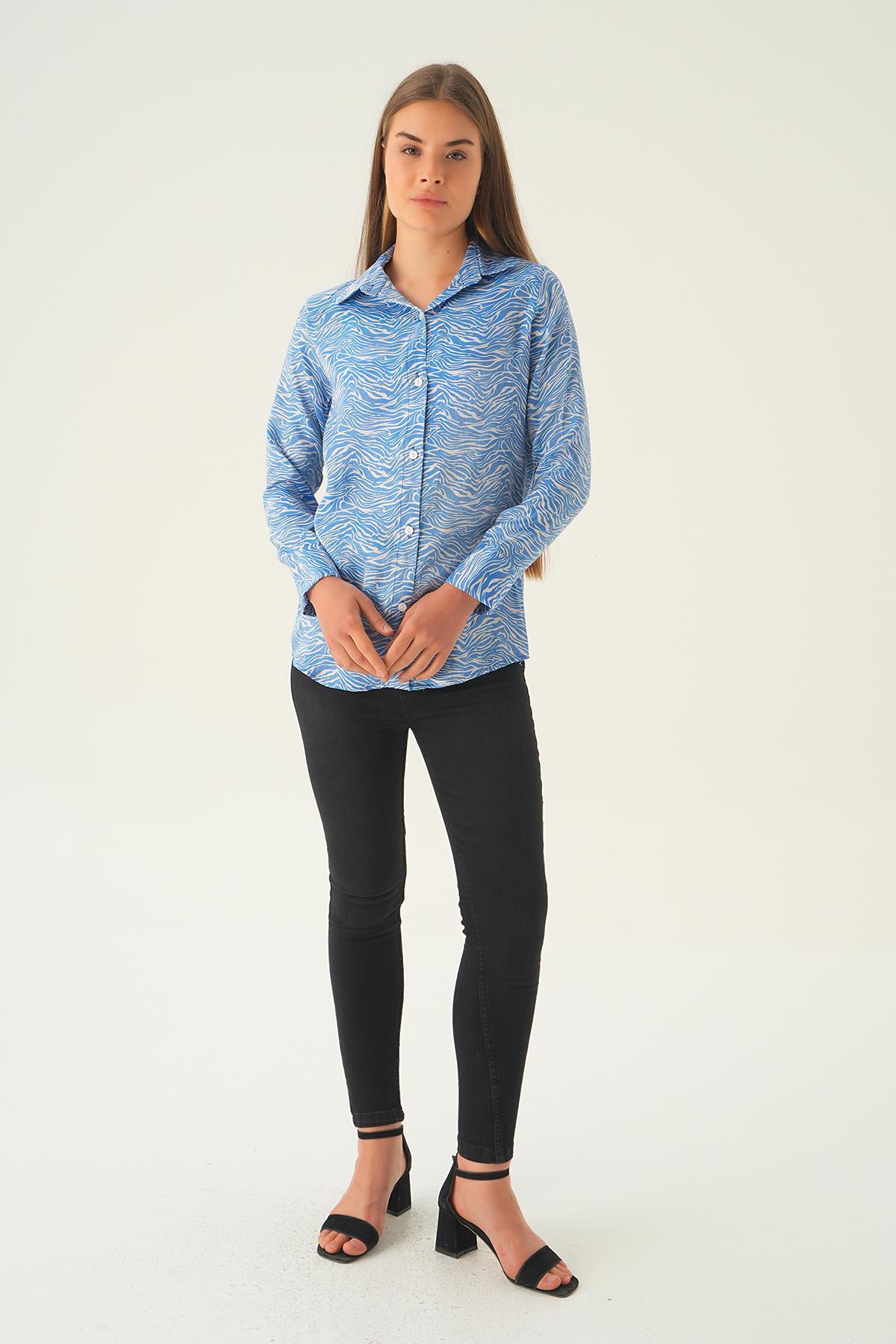 1004 Zebra Desen Gömlek Mavi - 1