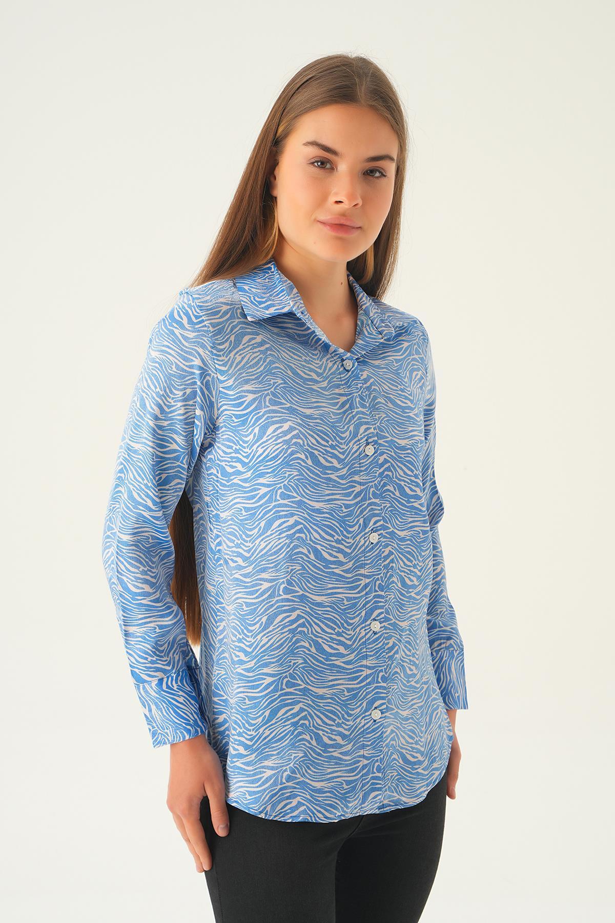1004 Zebra Desen Gömlek Mavi - 3