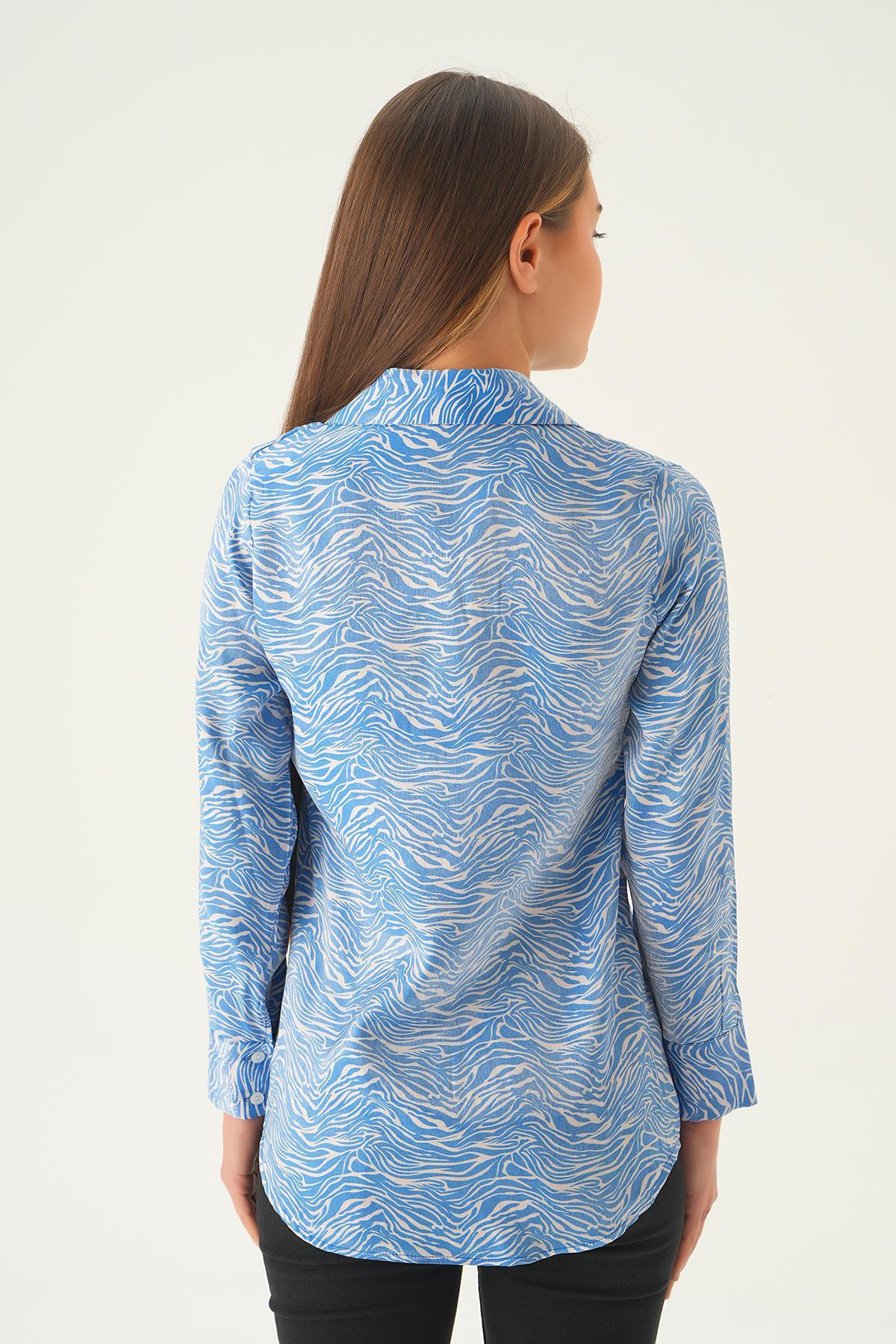 1004 Zebra Desen Gömlek Mavi - 5