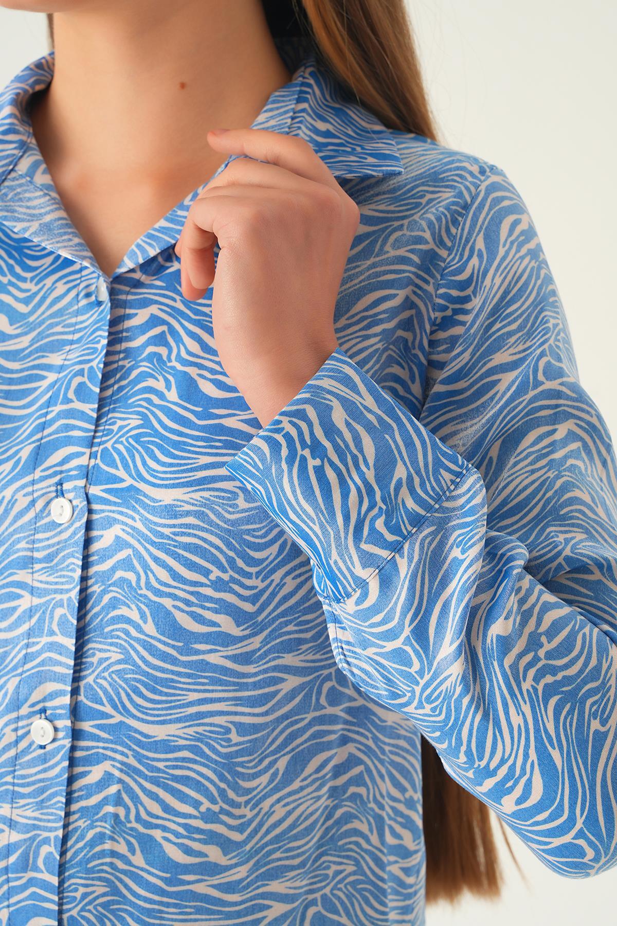 1004 Zebra Desen Gömlek Mavi - 6