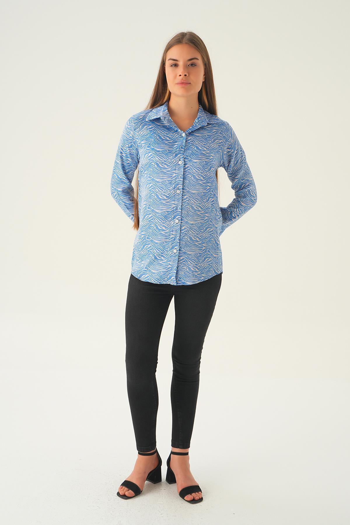 Mavi Zebra Desen Gömlek 1004 - 2