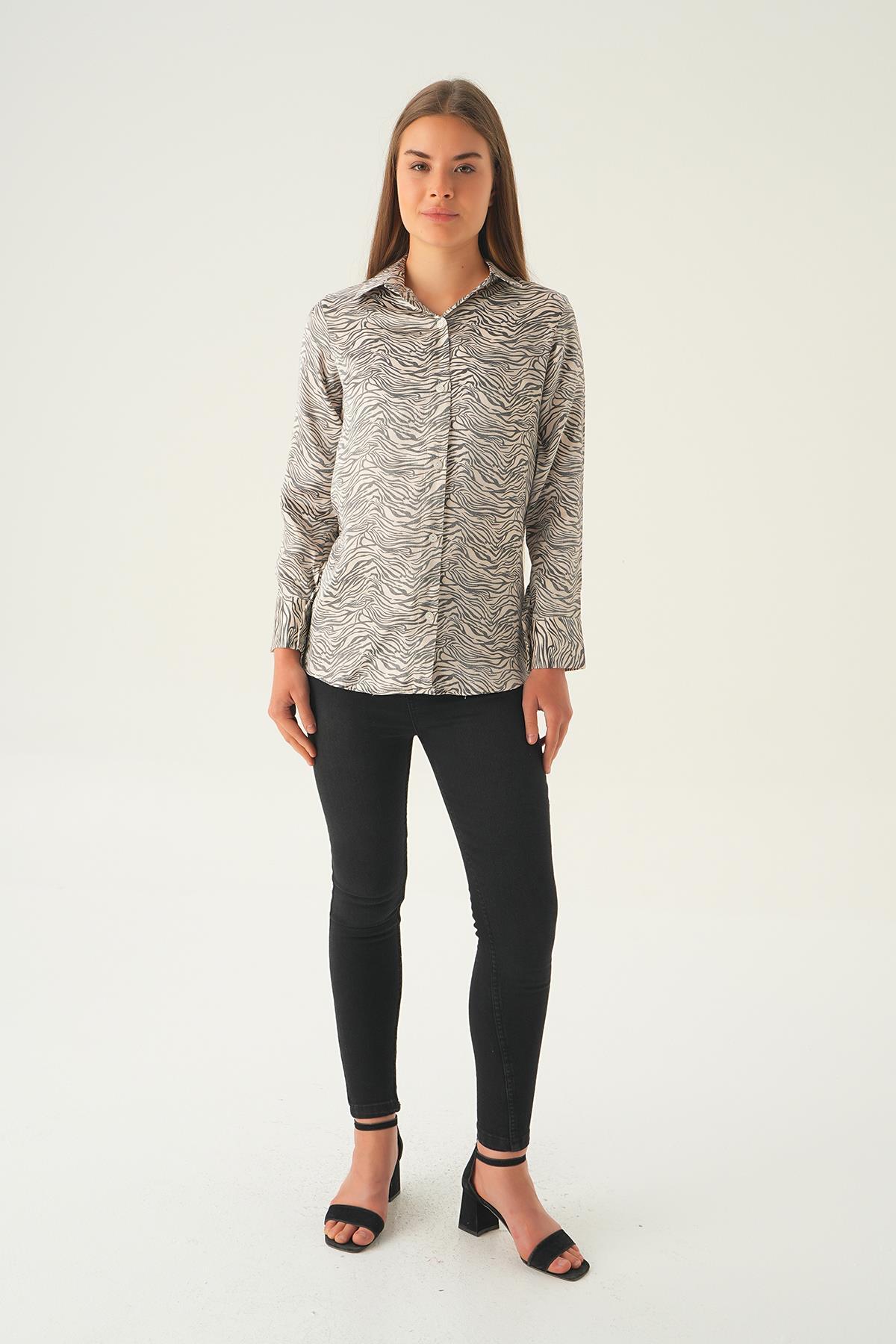 Siyah Zebra Desen Gömlek 1004 - 1